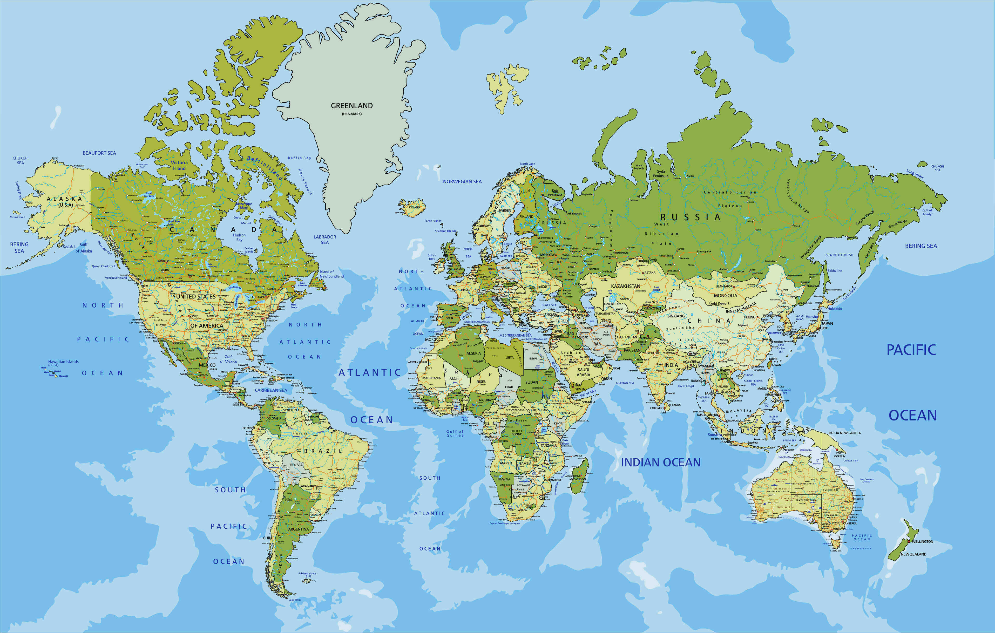 World physical political map