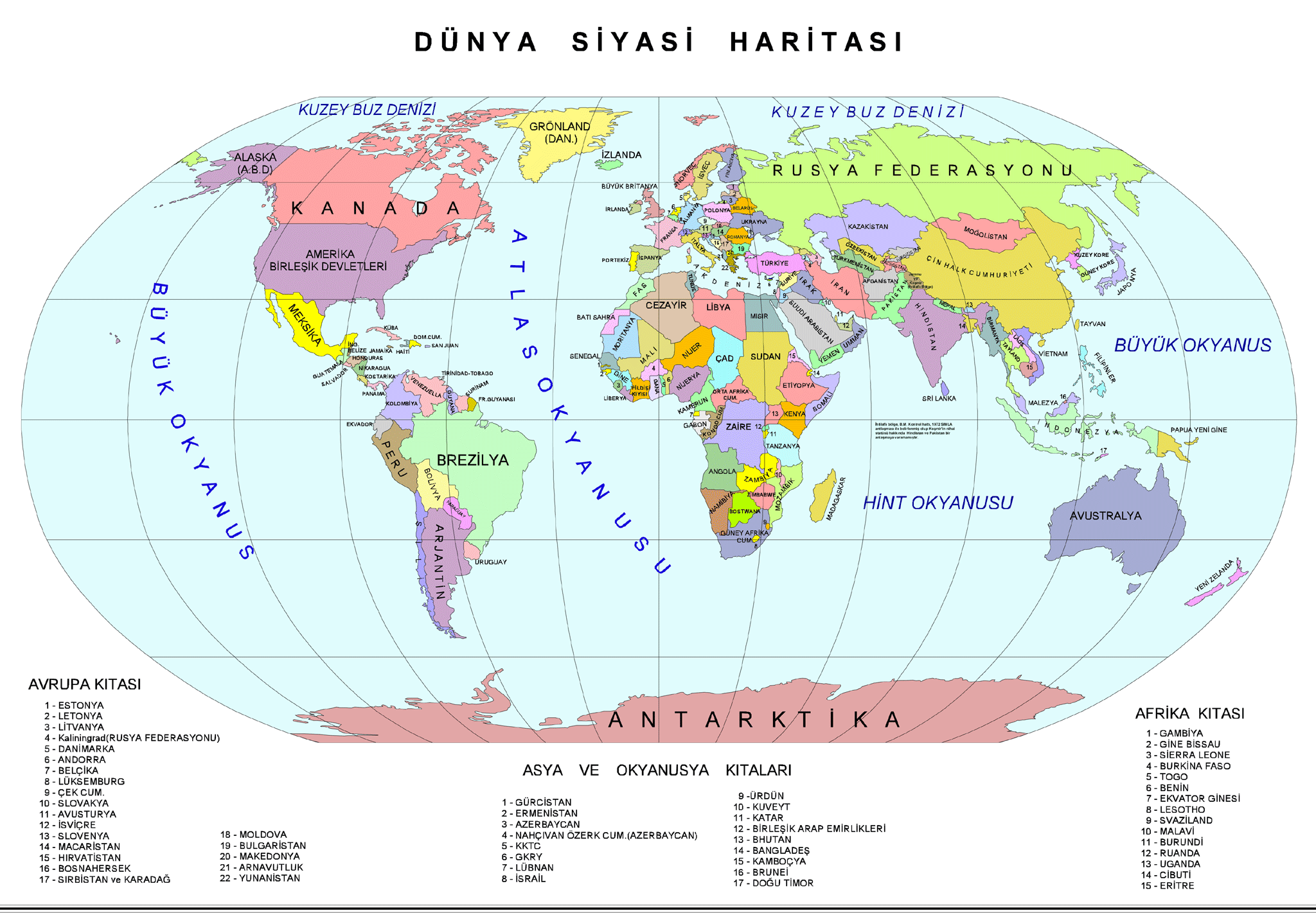 World political map Turkish