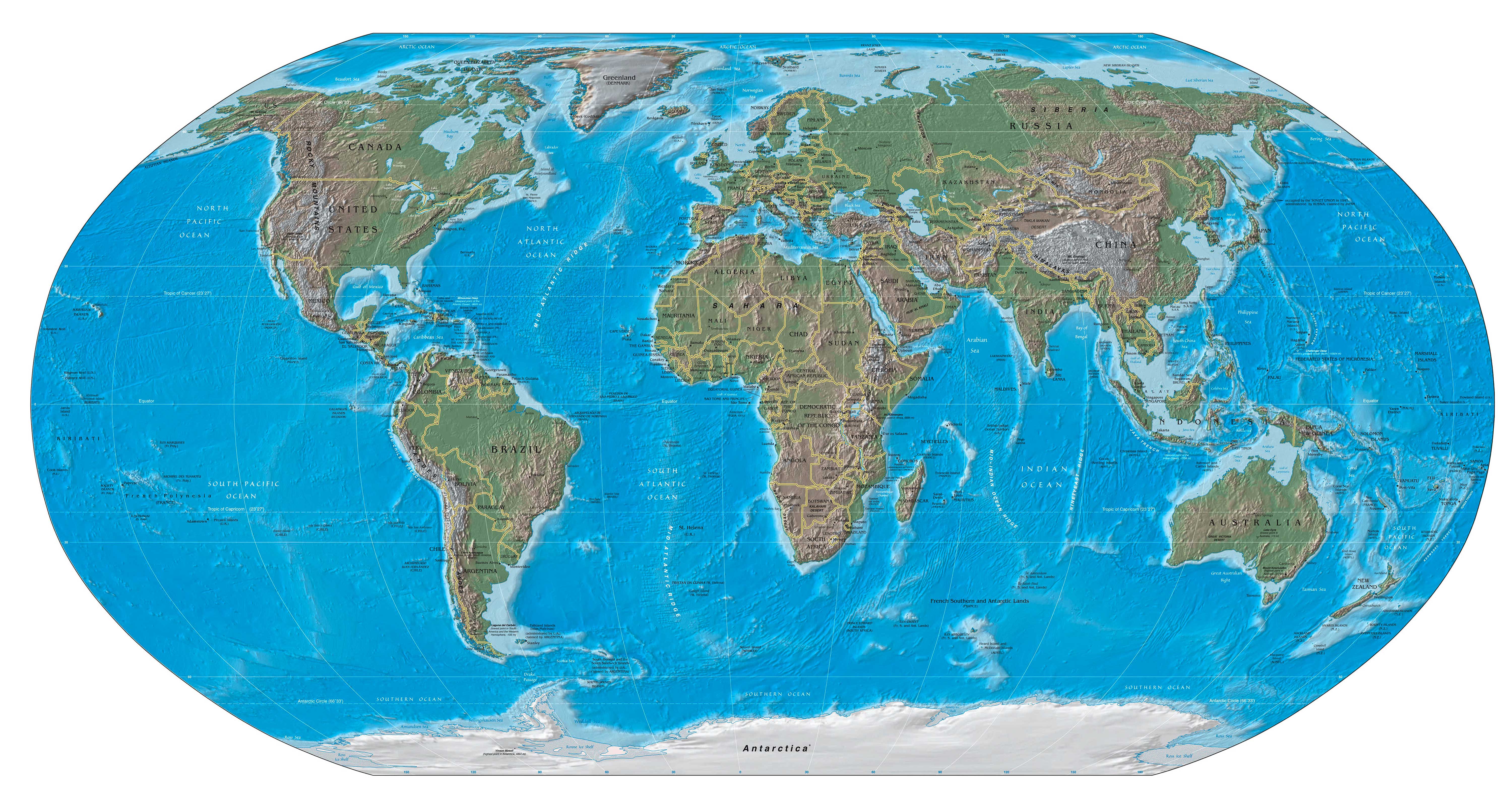 World relief elevation map