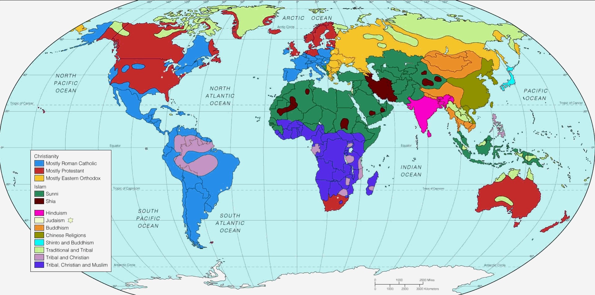 World religions distribution map