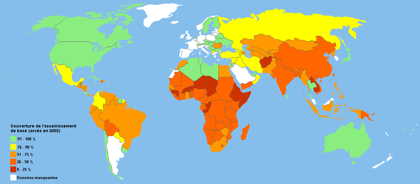World sanitation coverage map