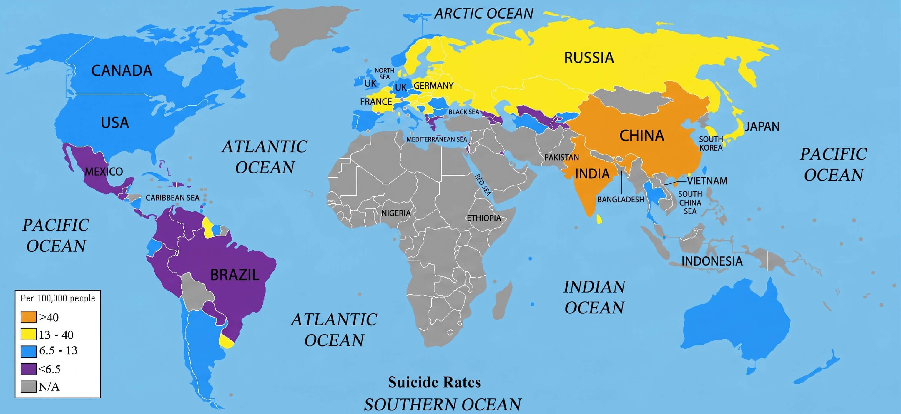 World suicide rates map