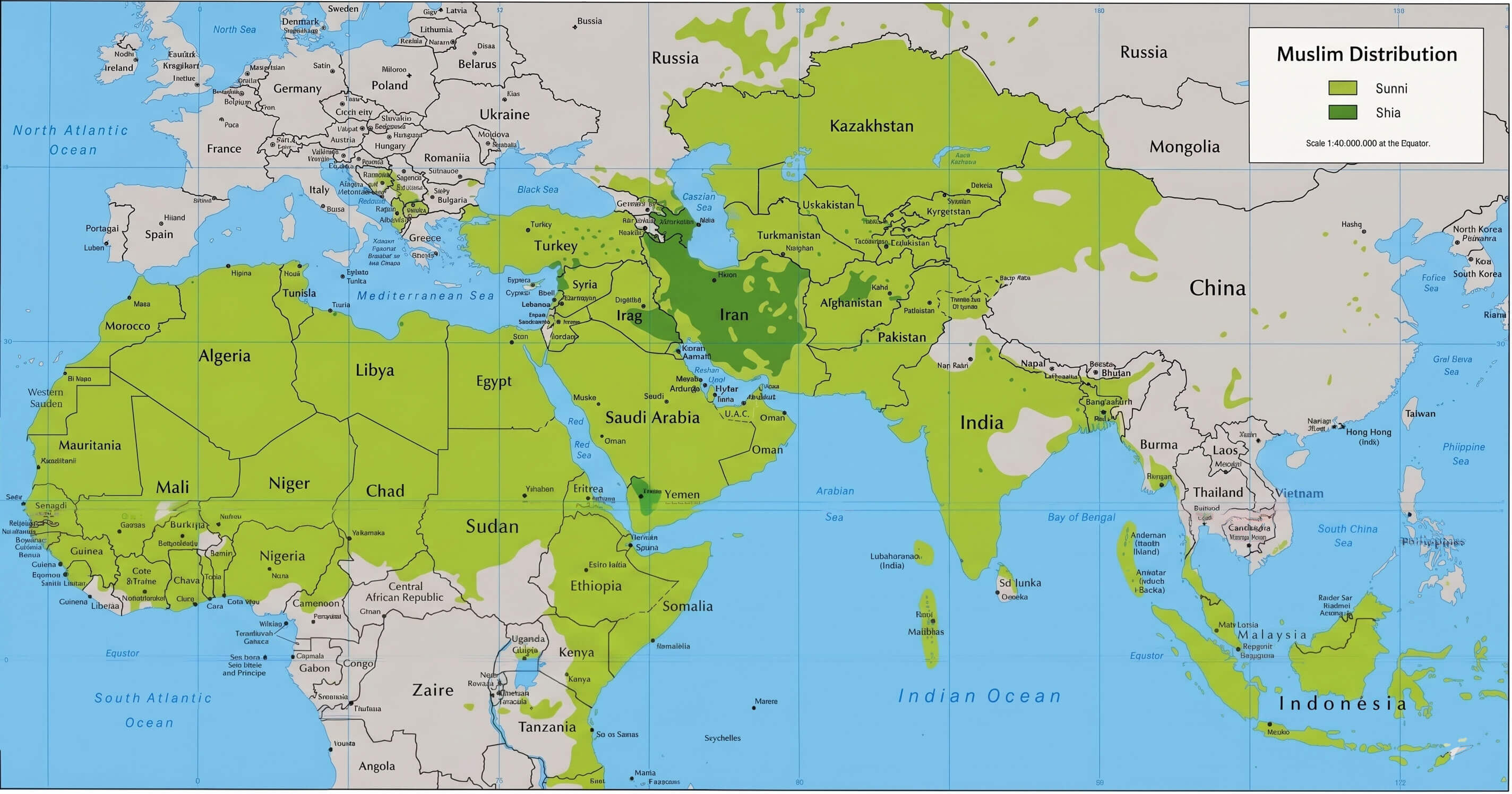 World Sunni Shia distribution map