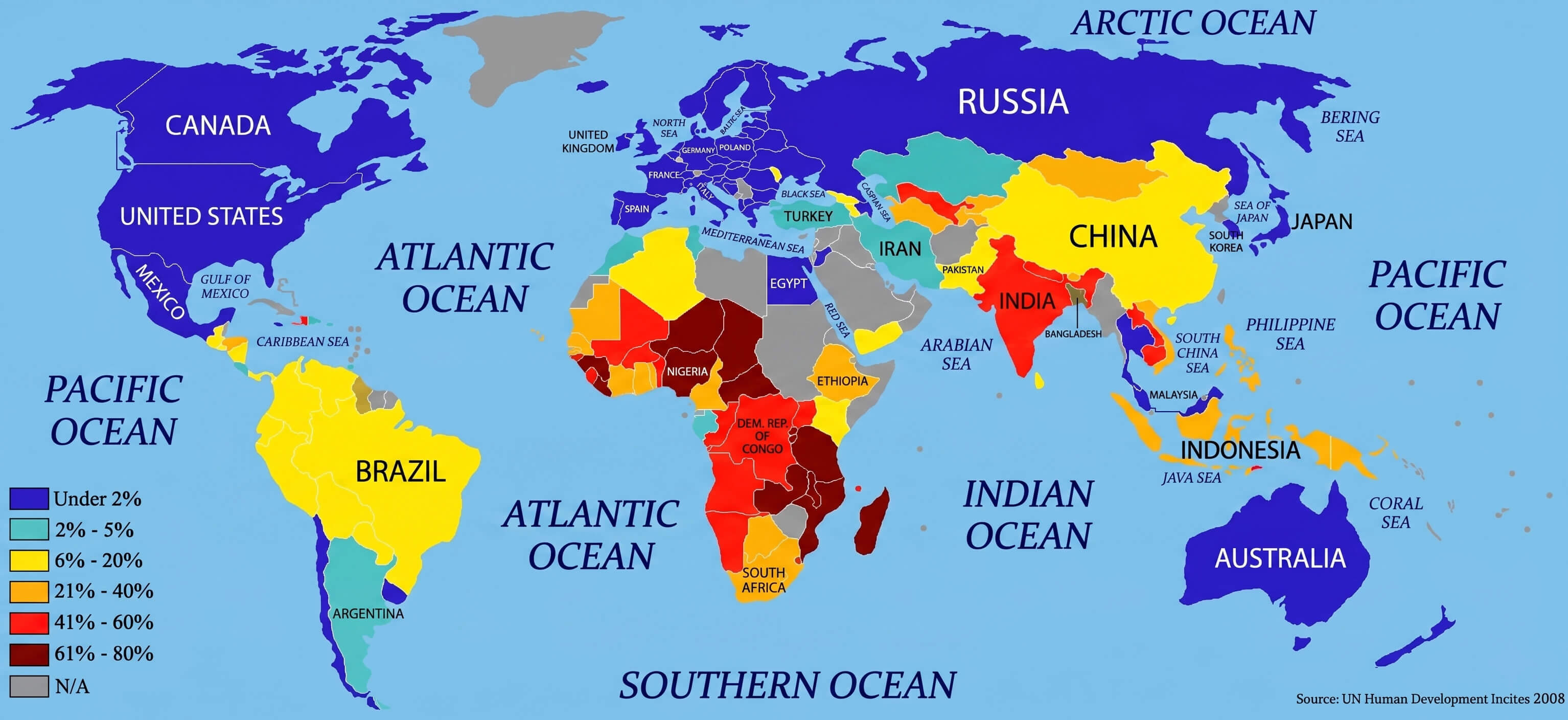 World under 1 Dollar living population map
