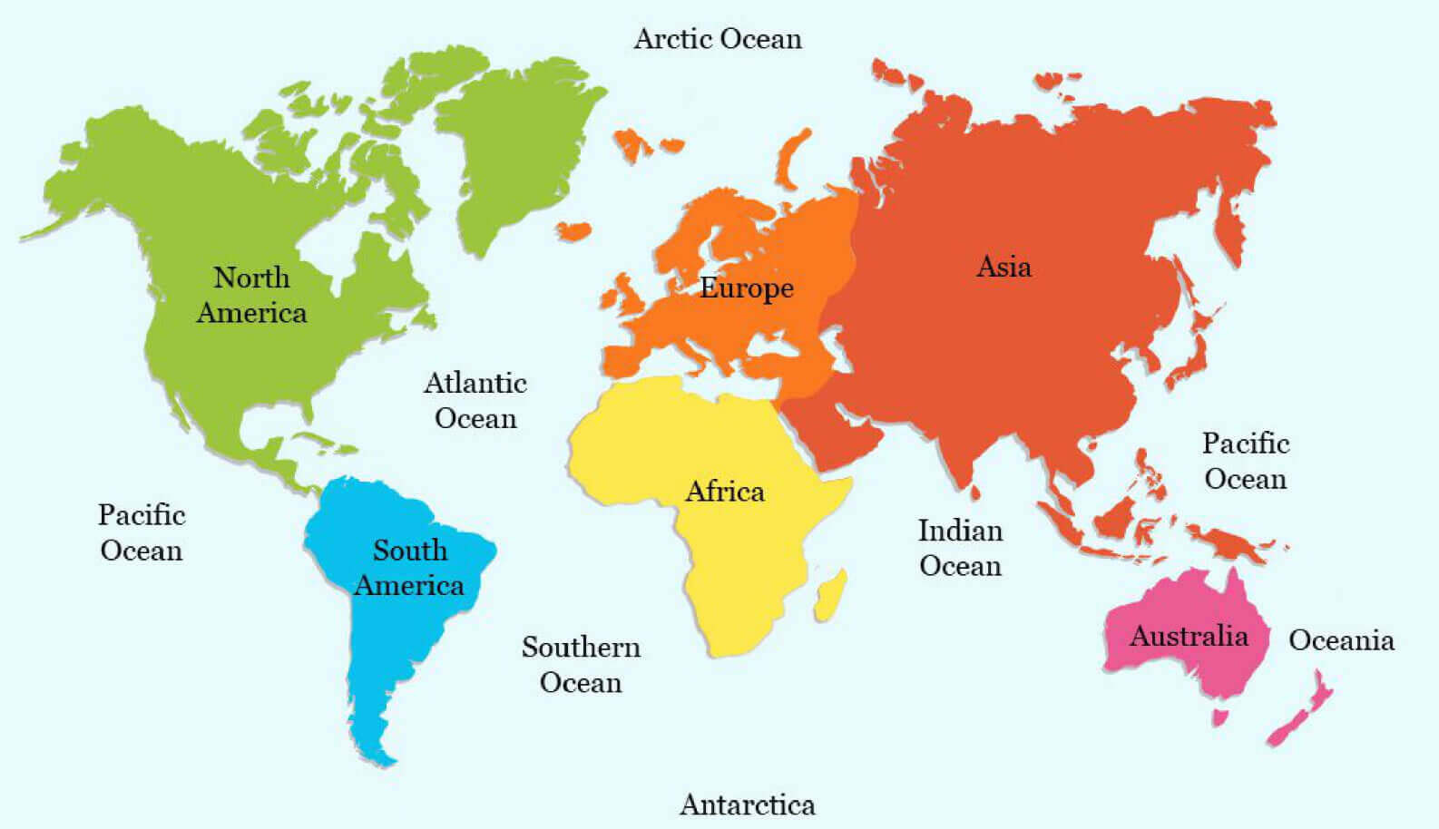 World continents map with oceans