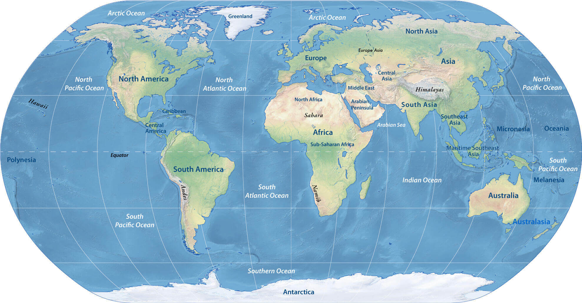 World continents topographic map