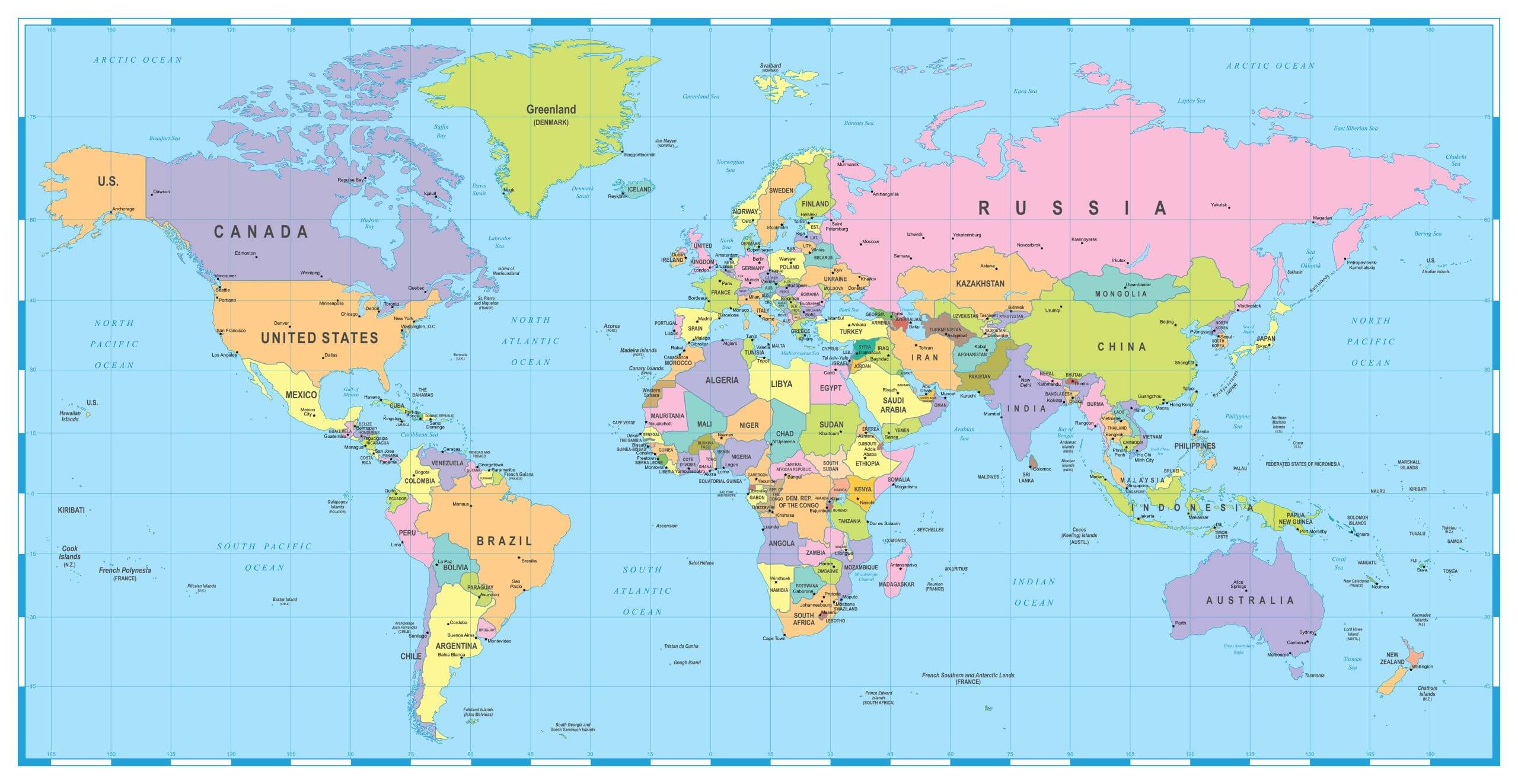 Countries capitals cities map of the World