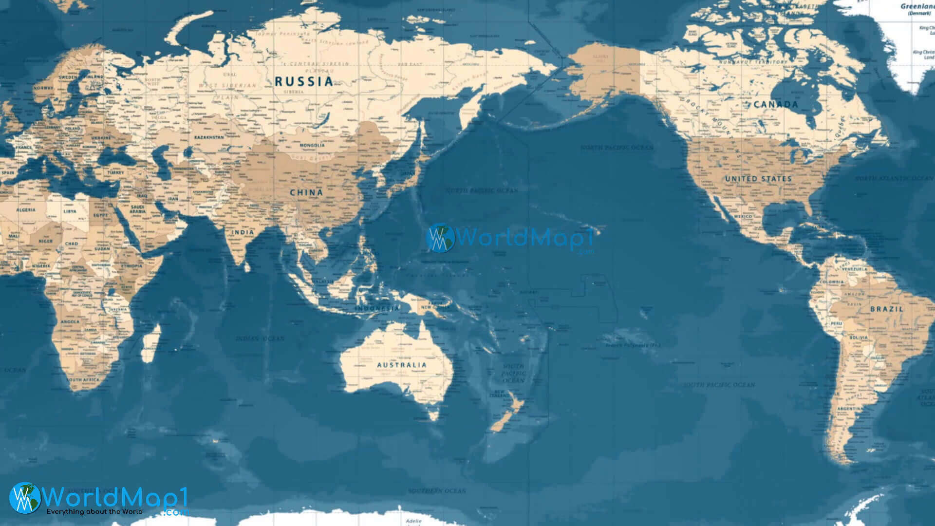 World Countries map with pacific ocean