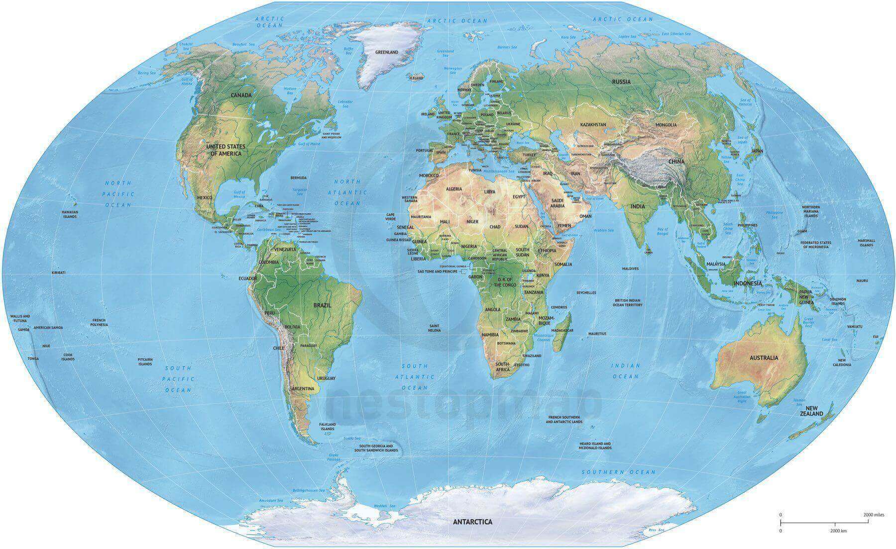 World Detailed Map 23 Detailed map of the World with political shaded relief