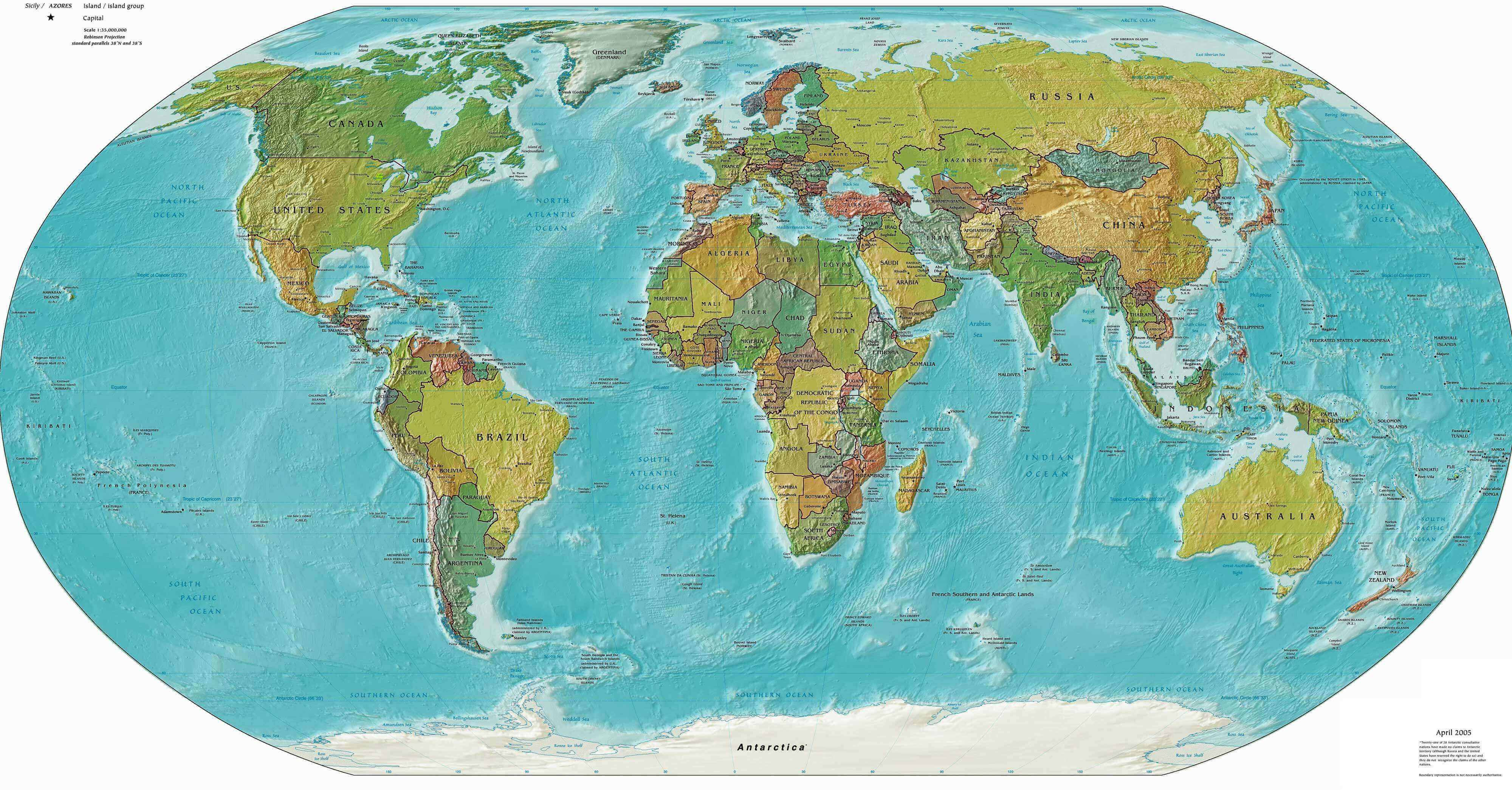 Free relief map of the World