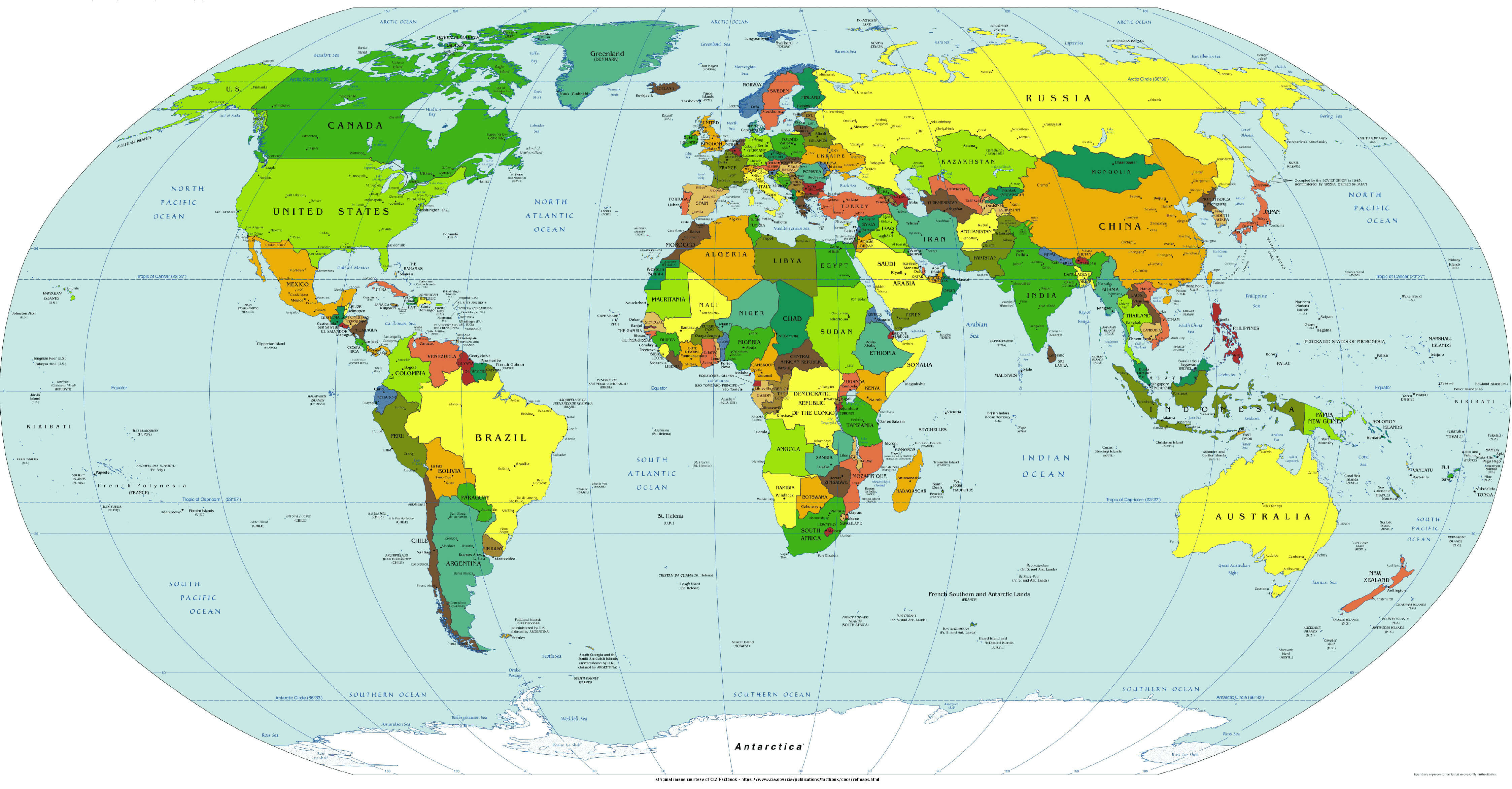 Free World Map in English with Countries and Borders