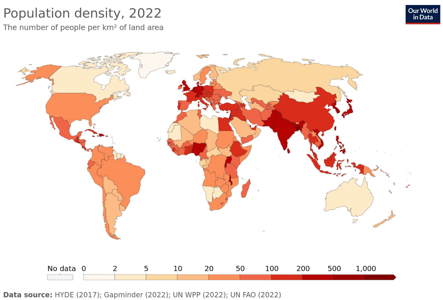 Free World population density map