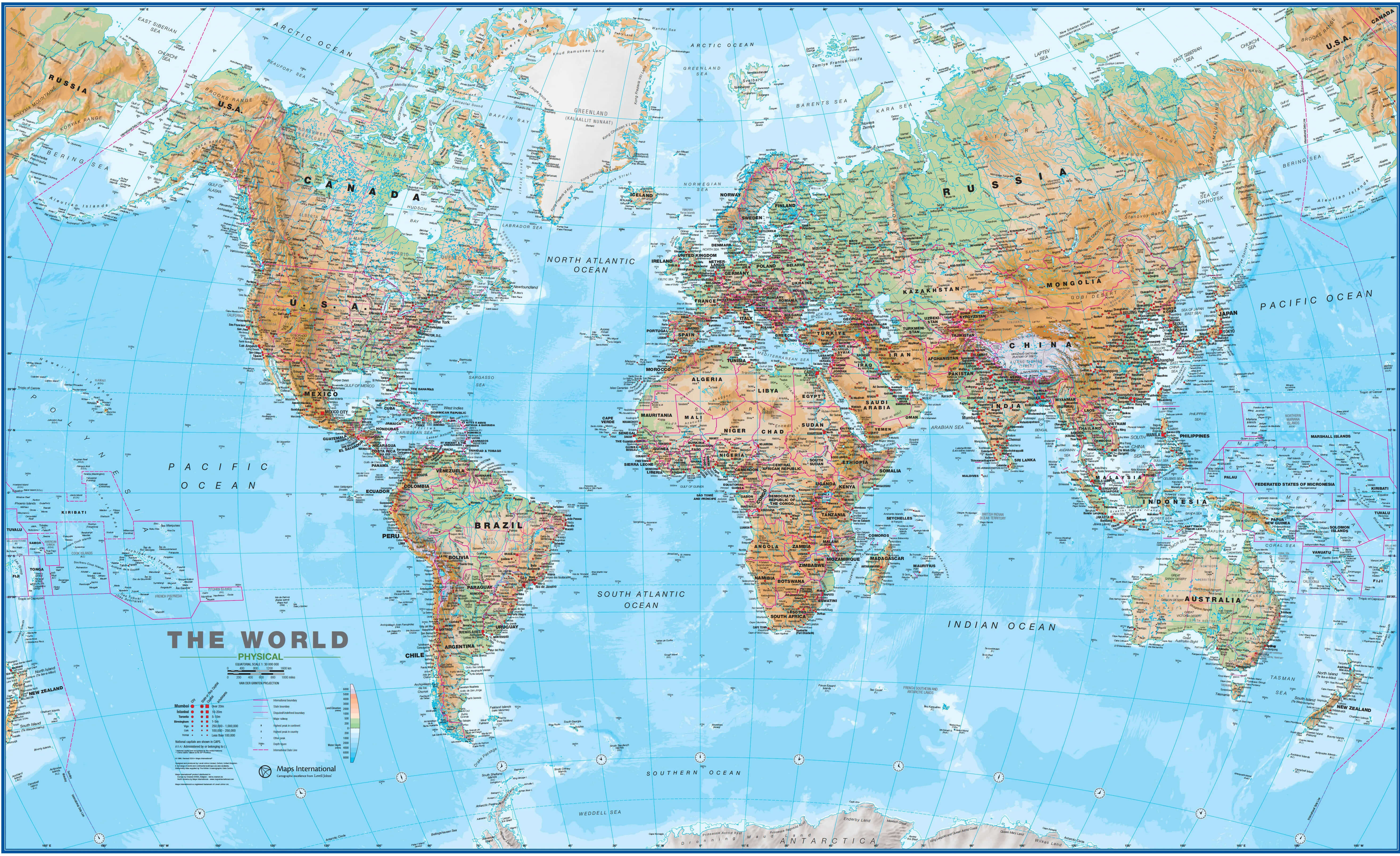 World physical and geographical wall map