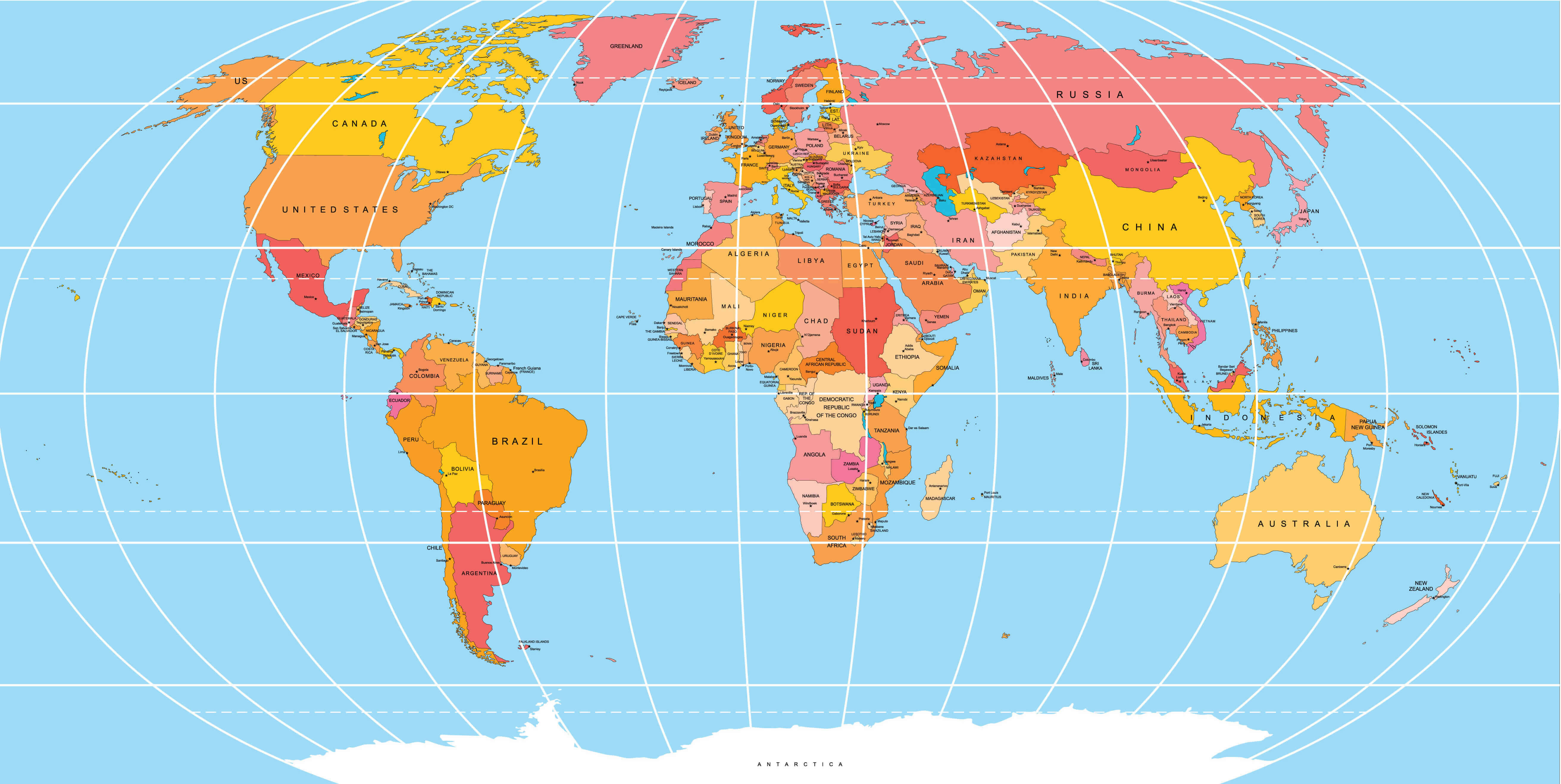 High Resolution World globe politics map
