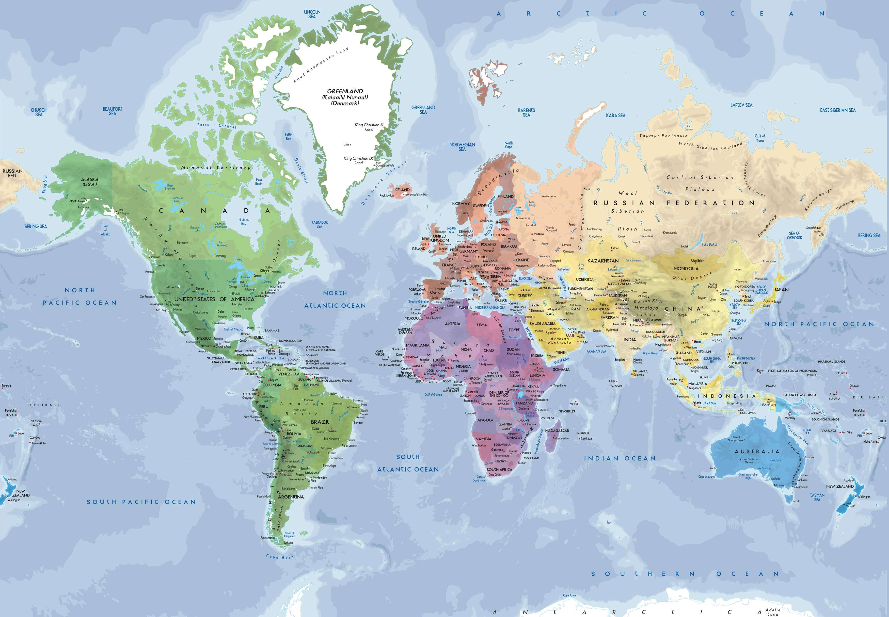 High Resolution World map with oceans