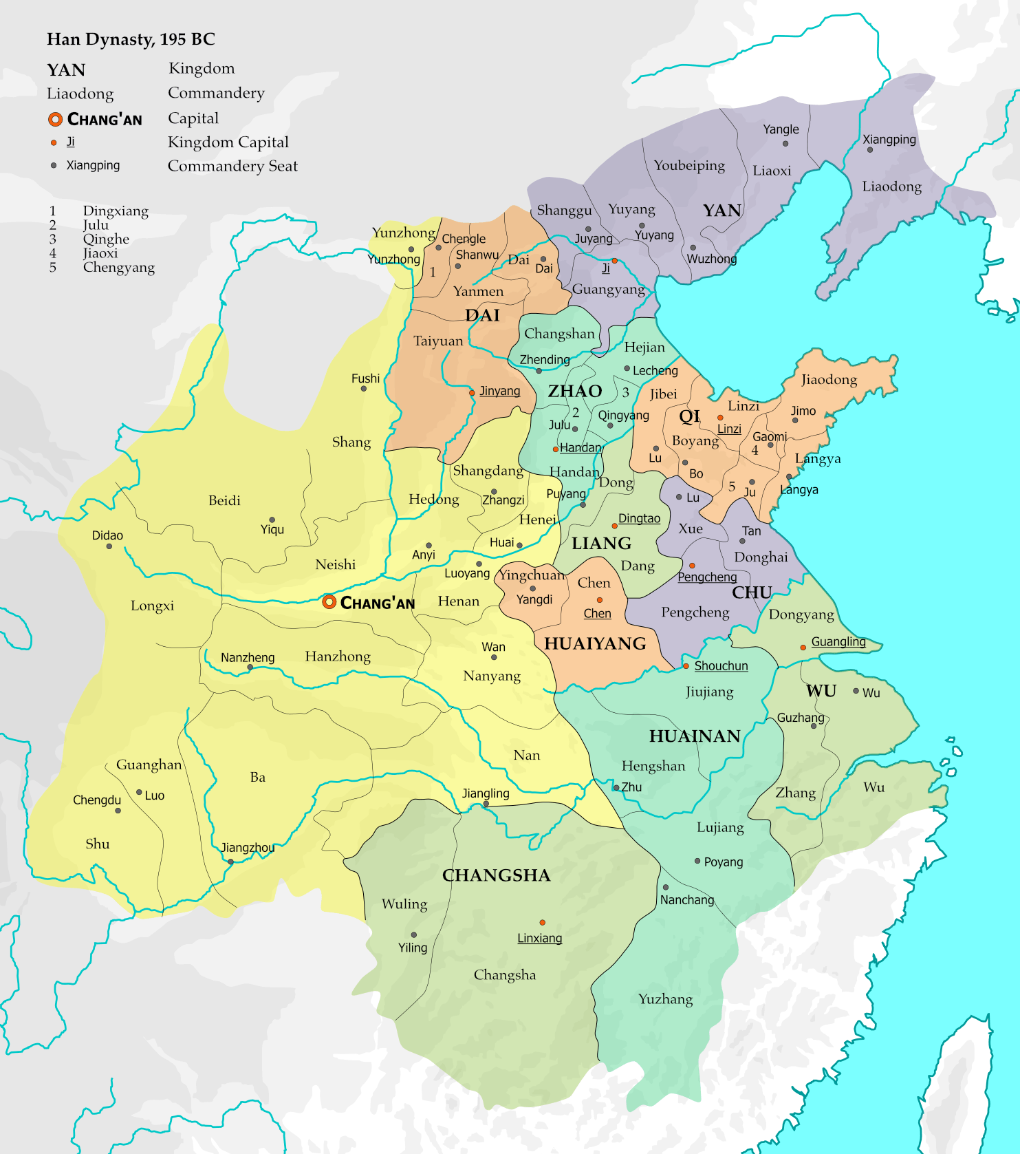 Map of Han Dynasty Kingdoms 195 BC