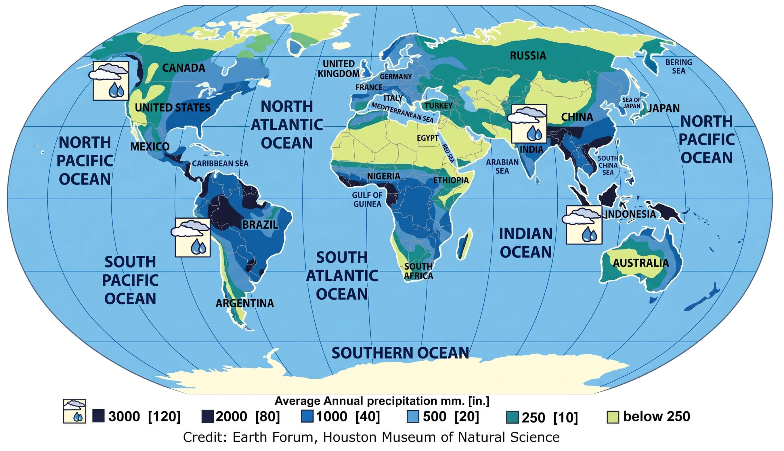 Global precipitation and rainfall map