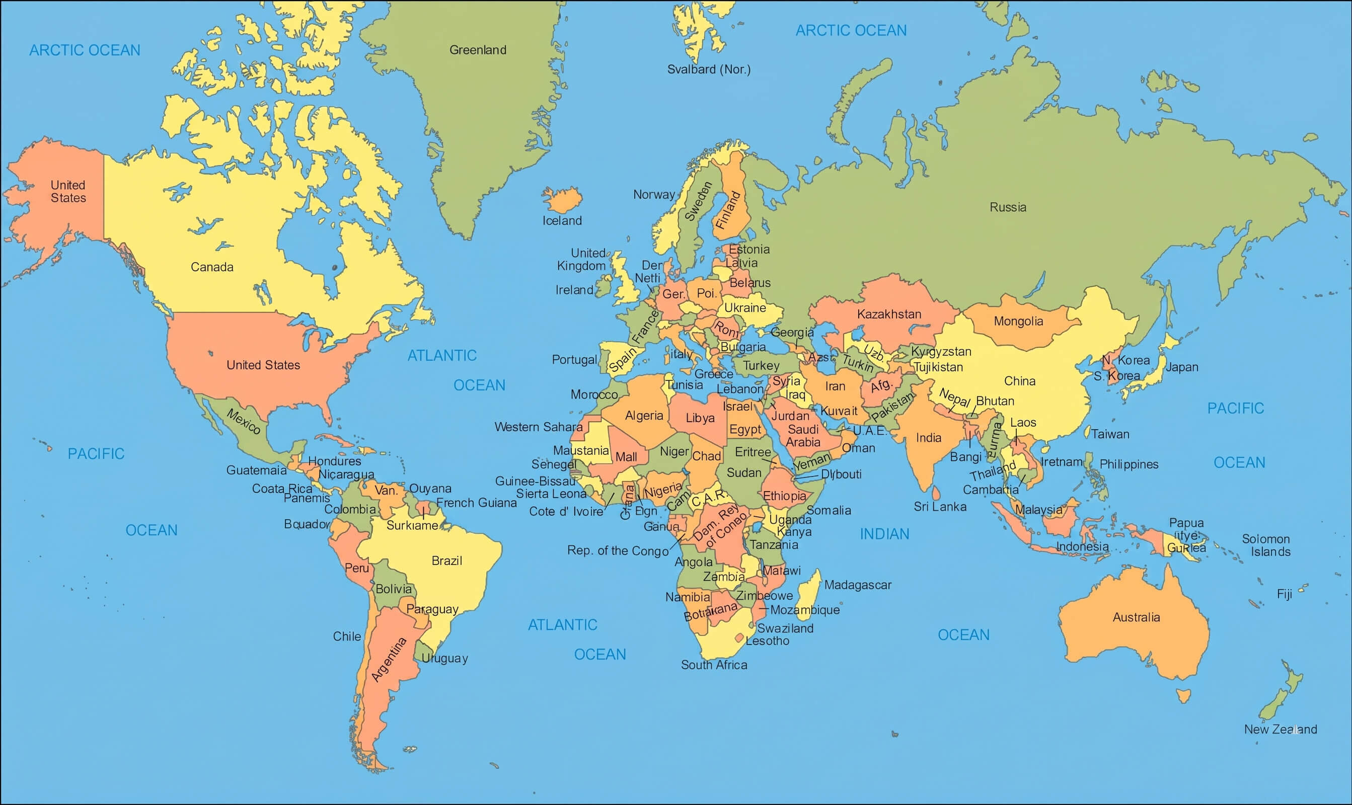 Political World map with country borders