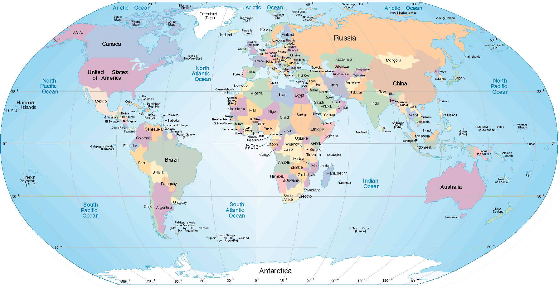 World map with countries