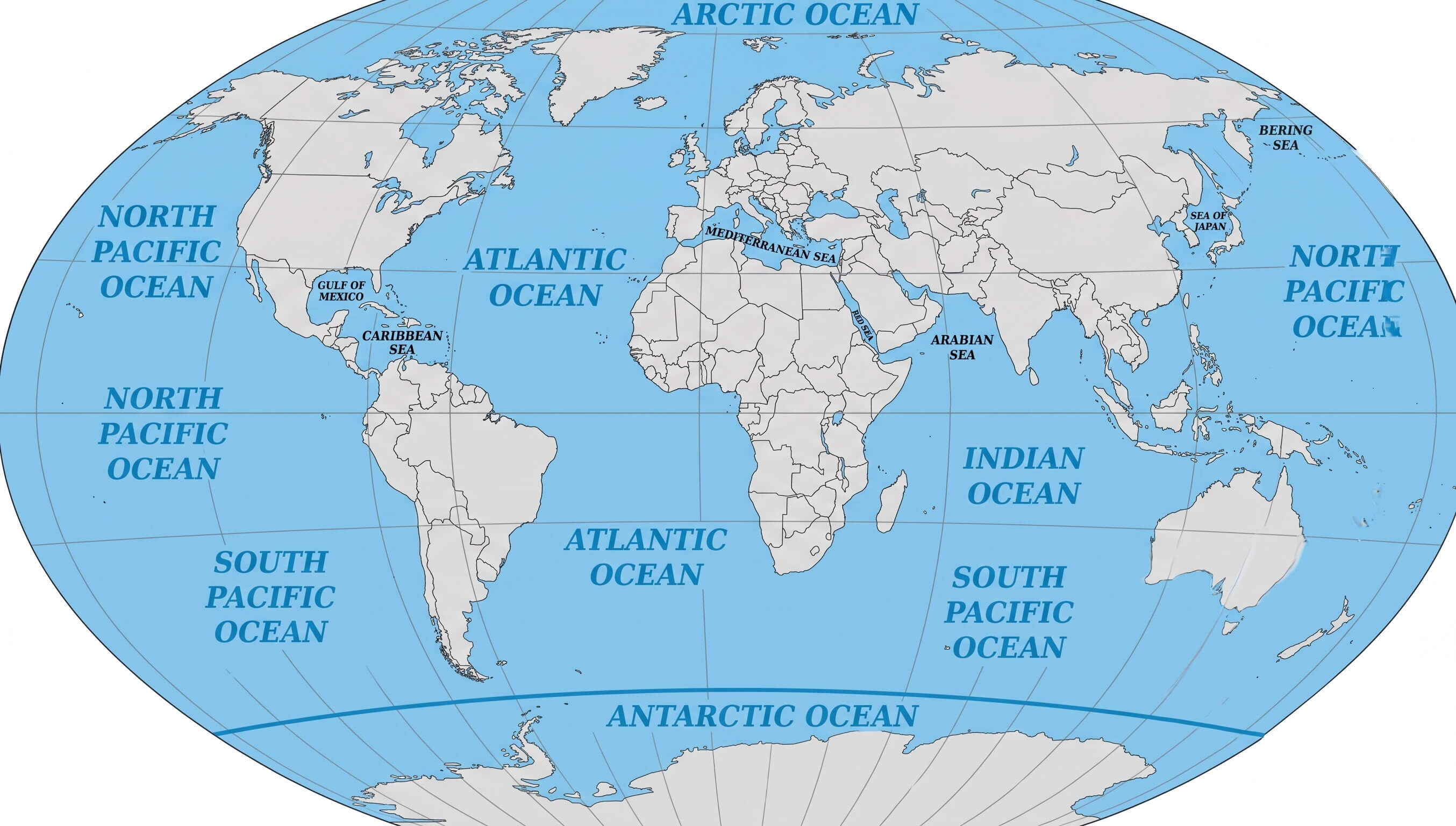 World oceans and seas map