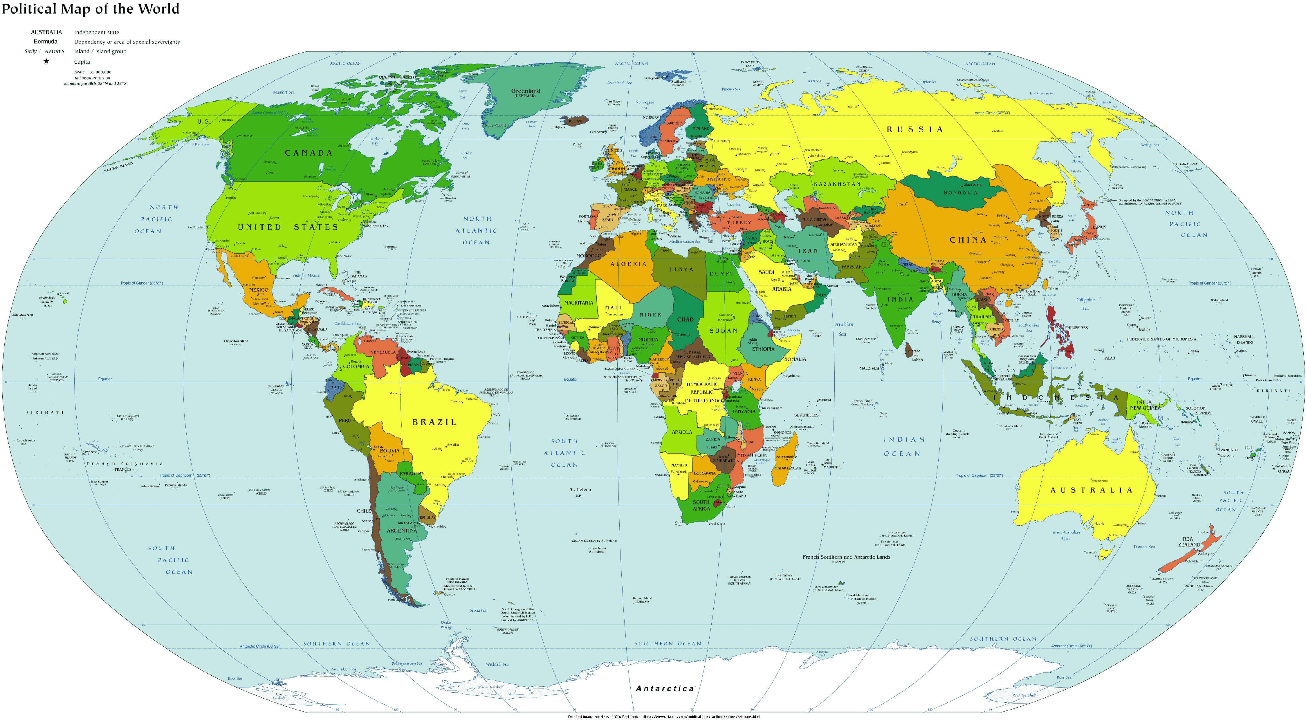 World political map in english