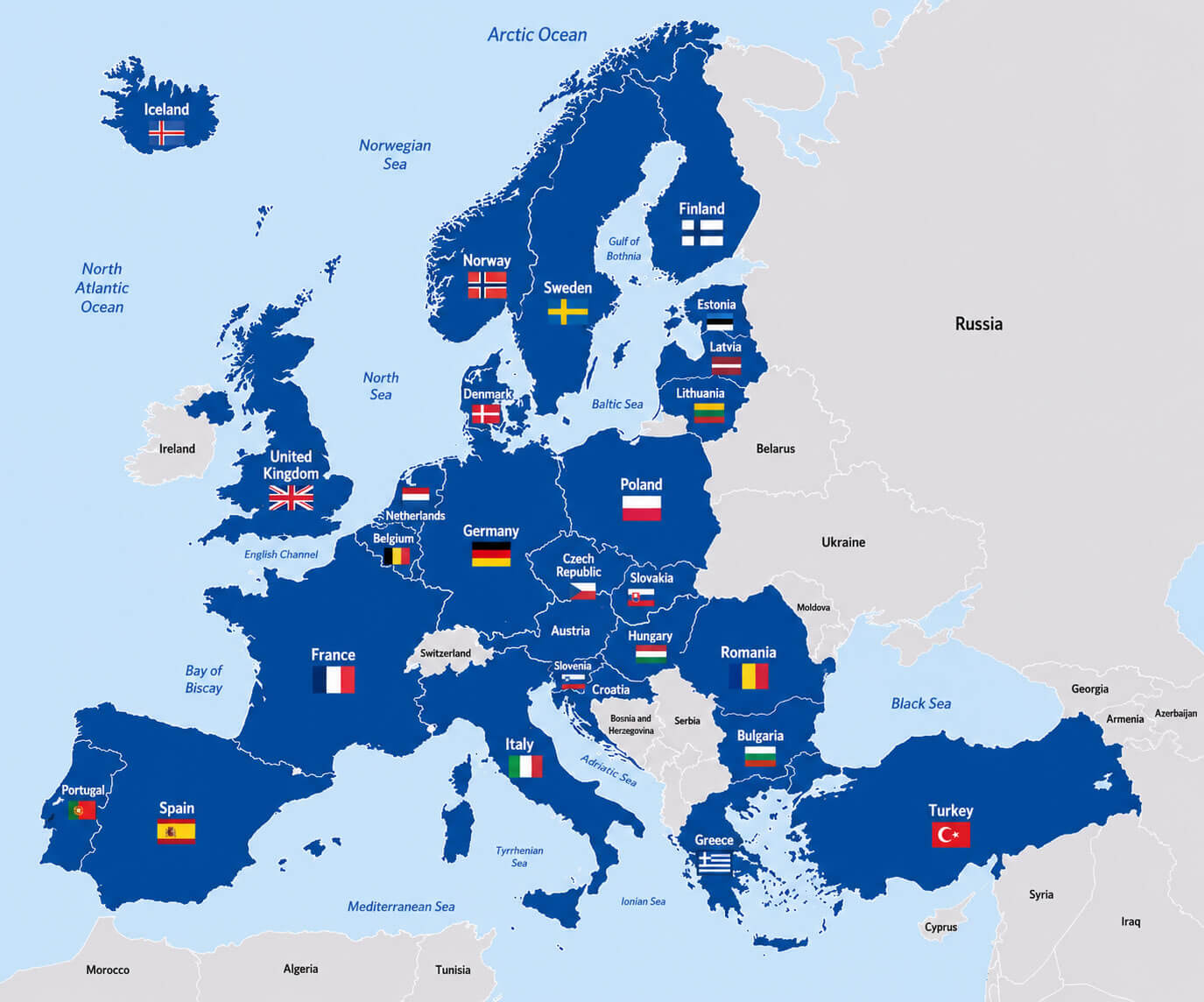 NATO member states map with national flags