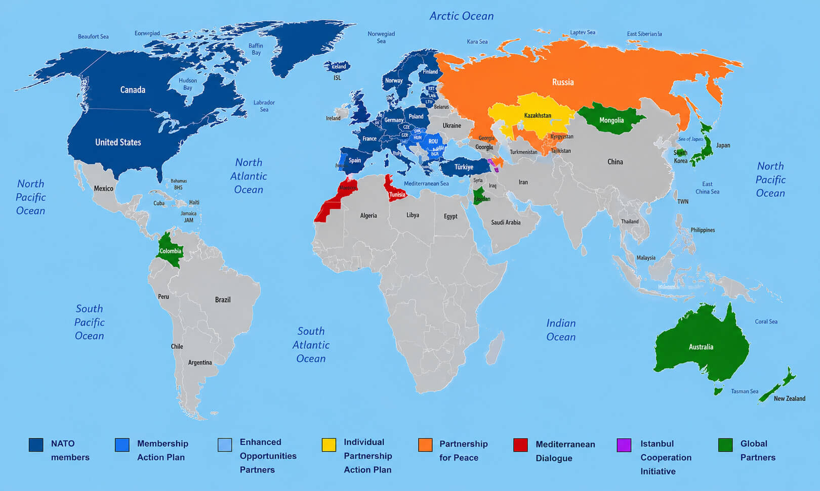 NATO members and global partnerships map