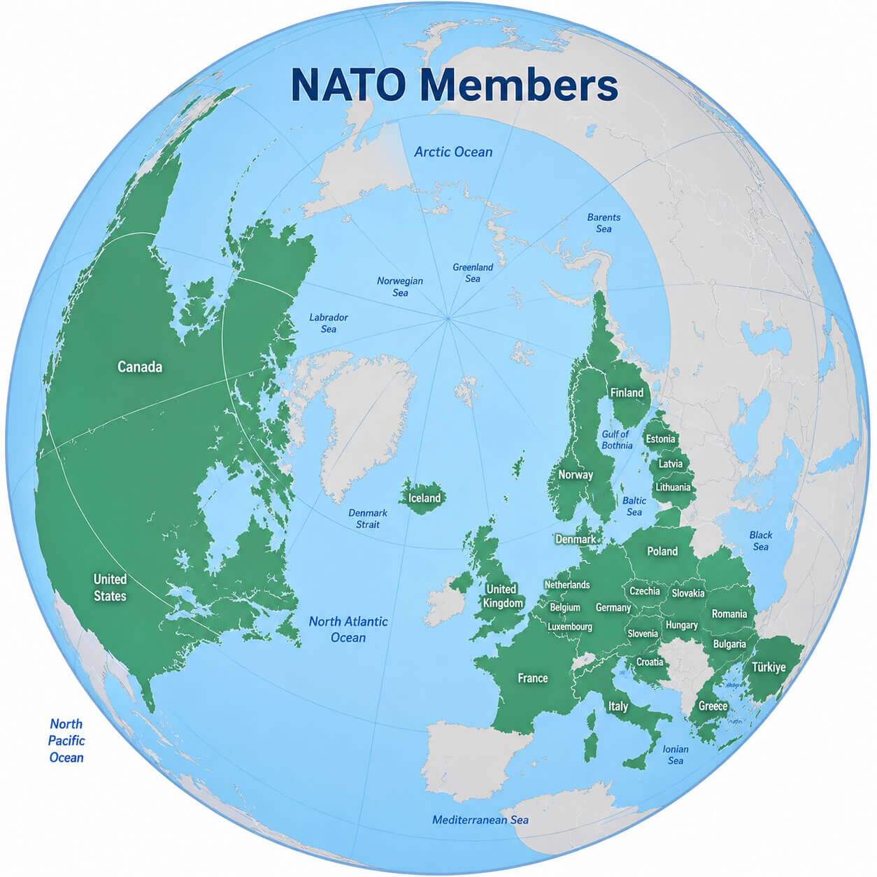 NATO members on World Globe map