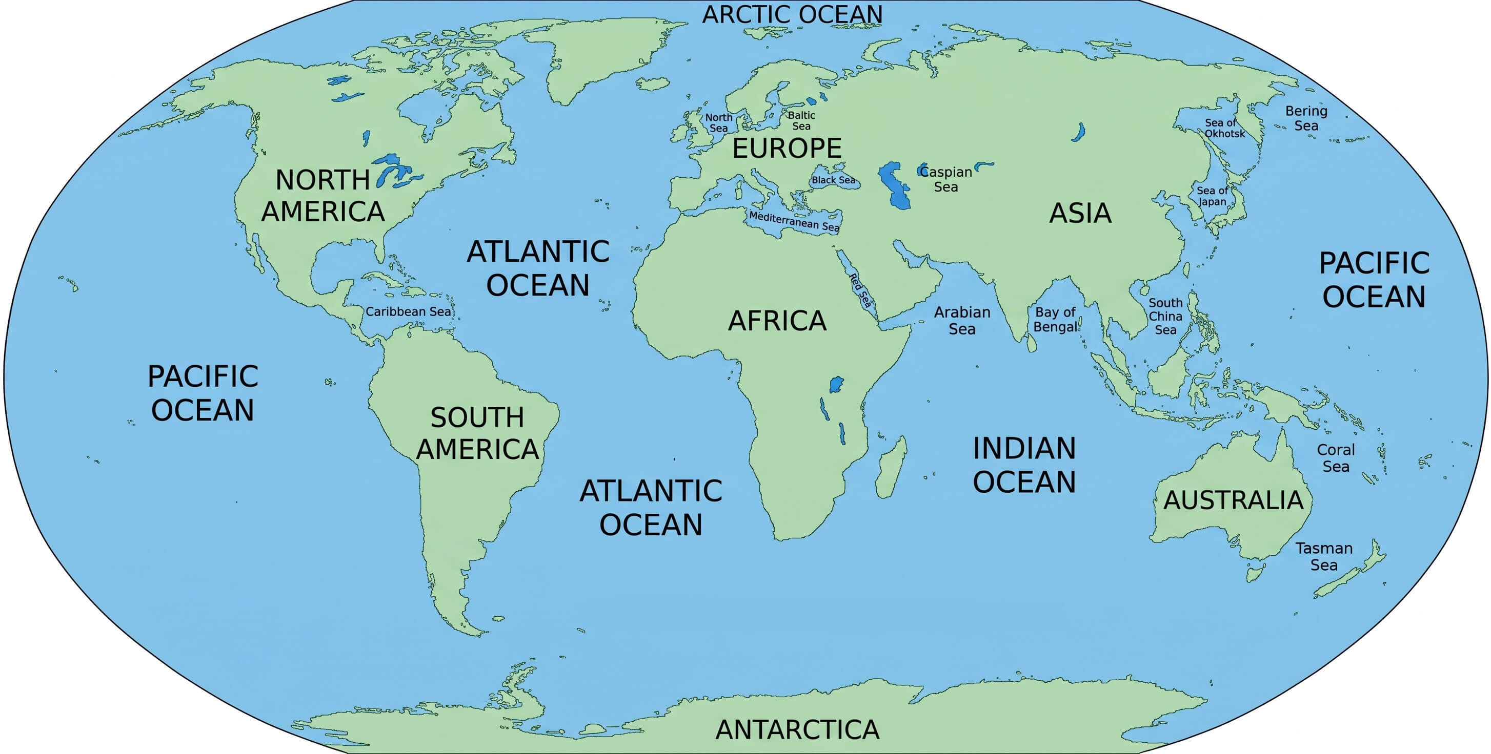 Colorful World outline continents map