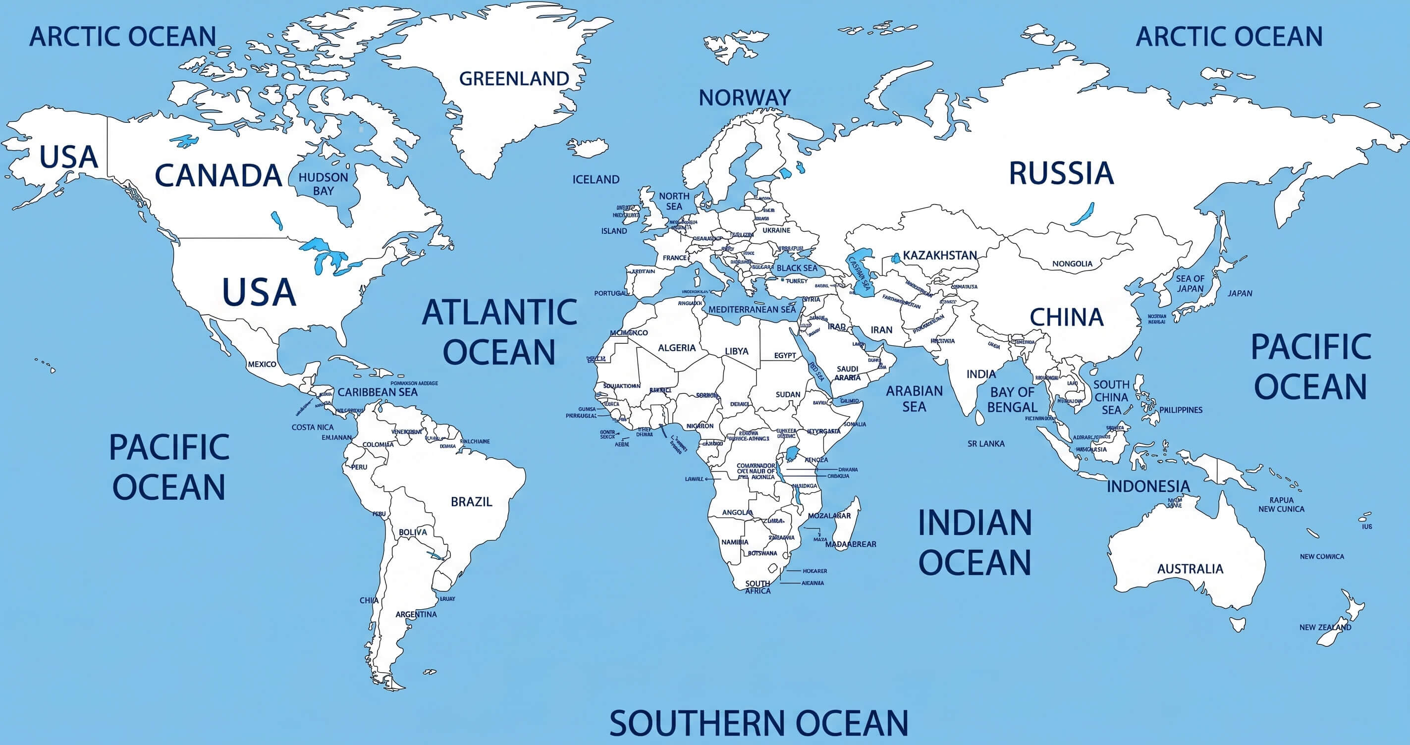 Detailed World outline boundaries map