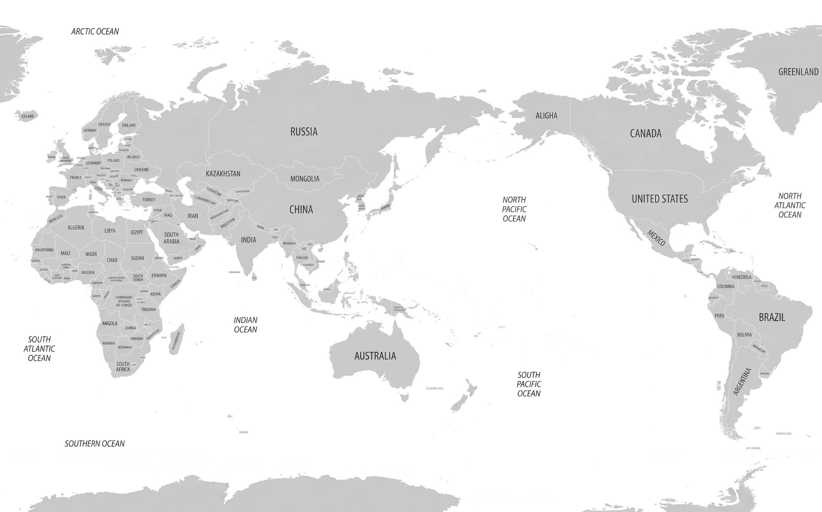 Grayscale World outline reference map