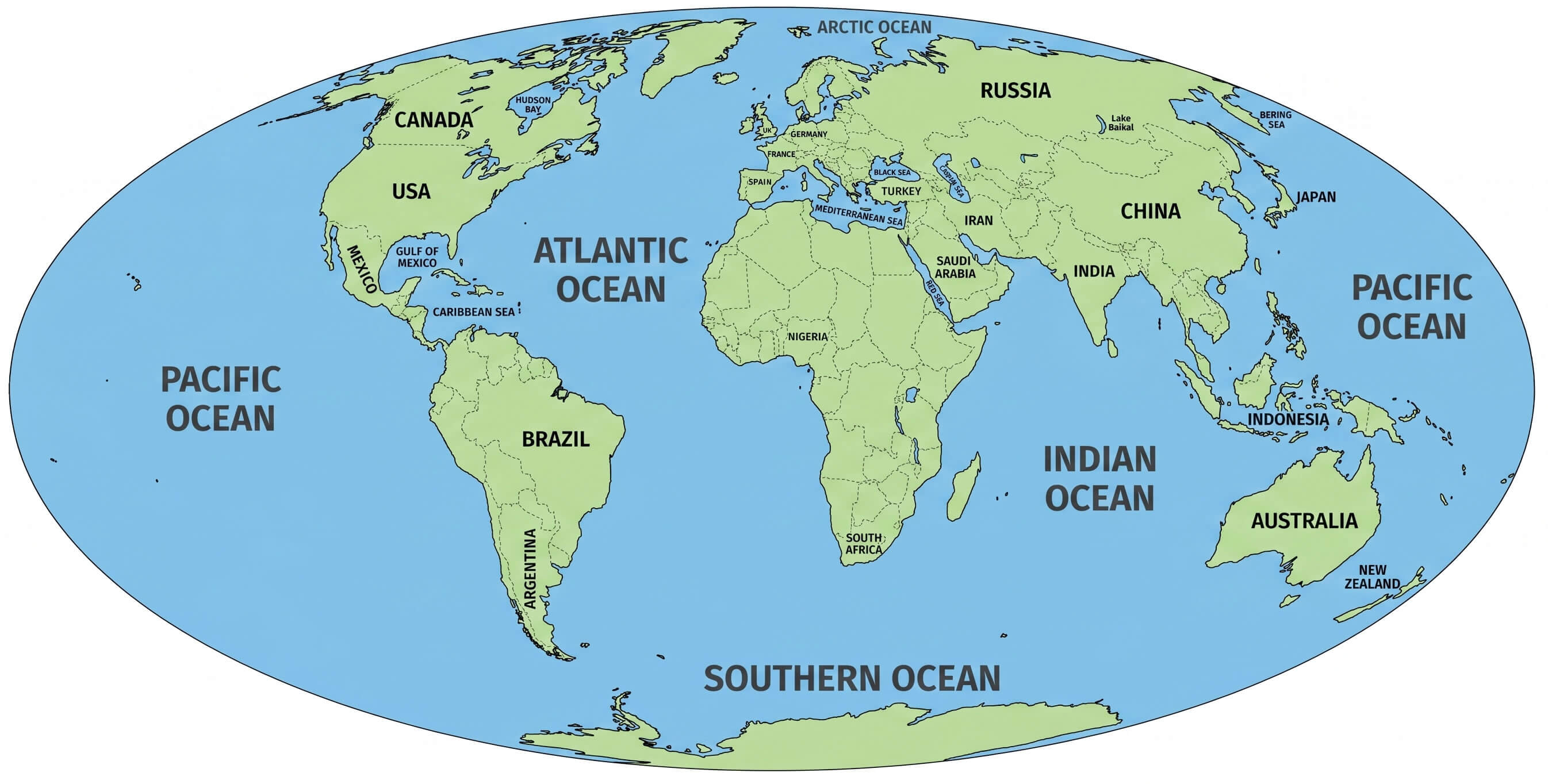 Green World outline political map