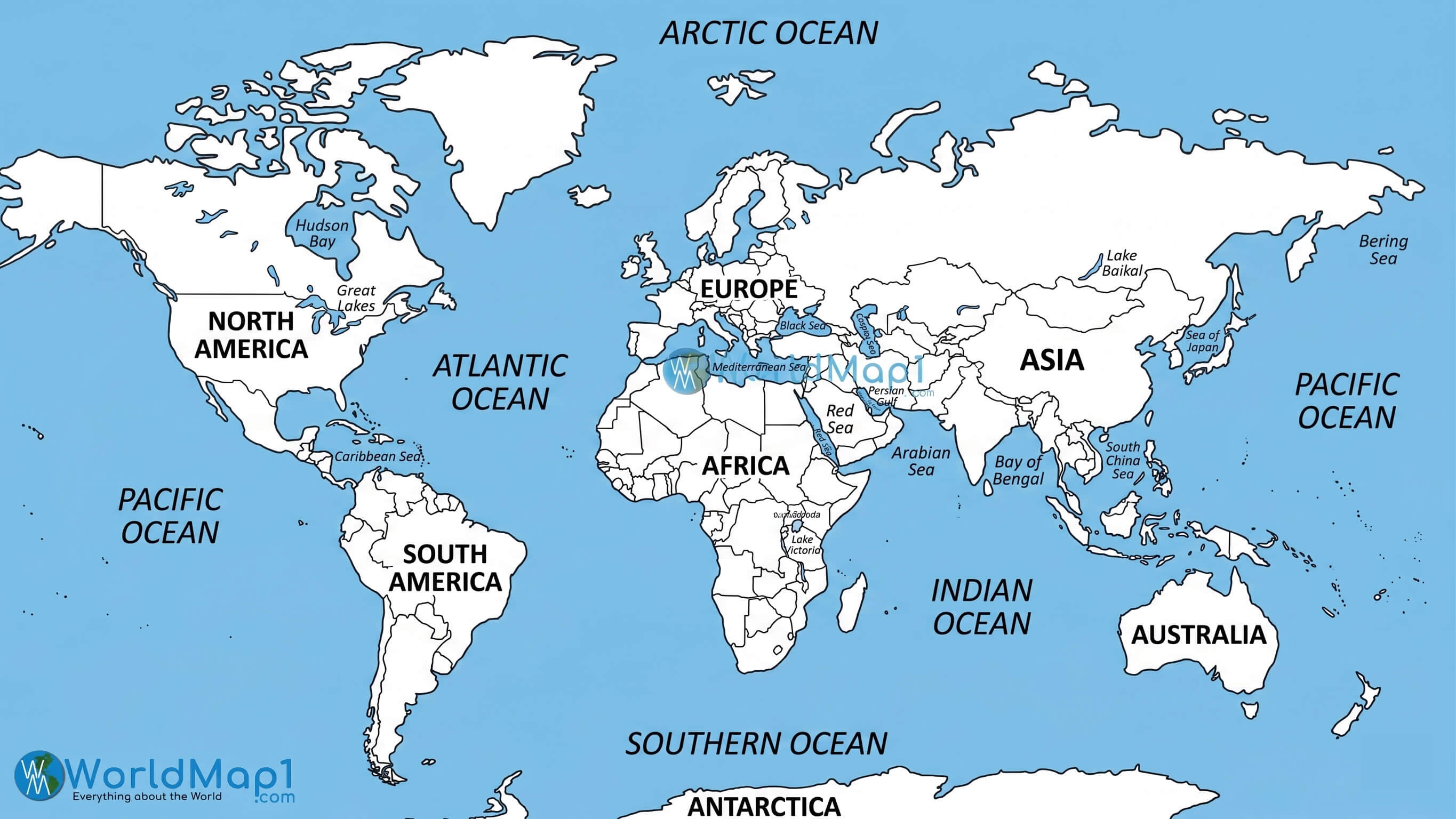 World outline map with country labels