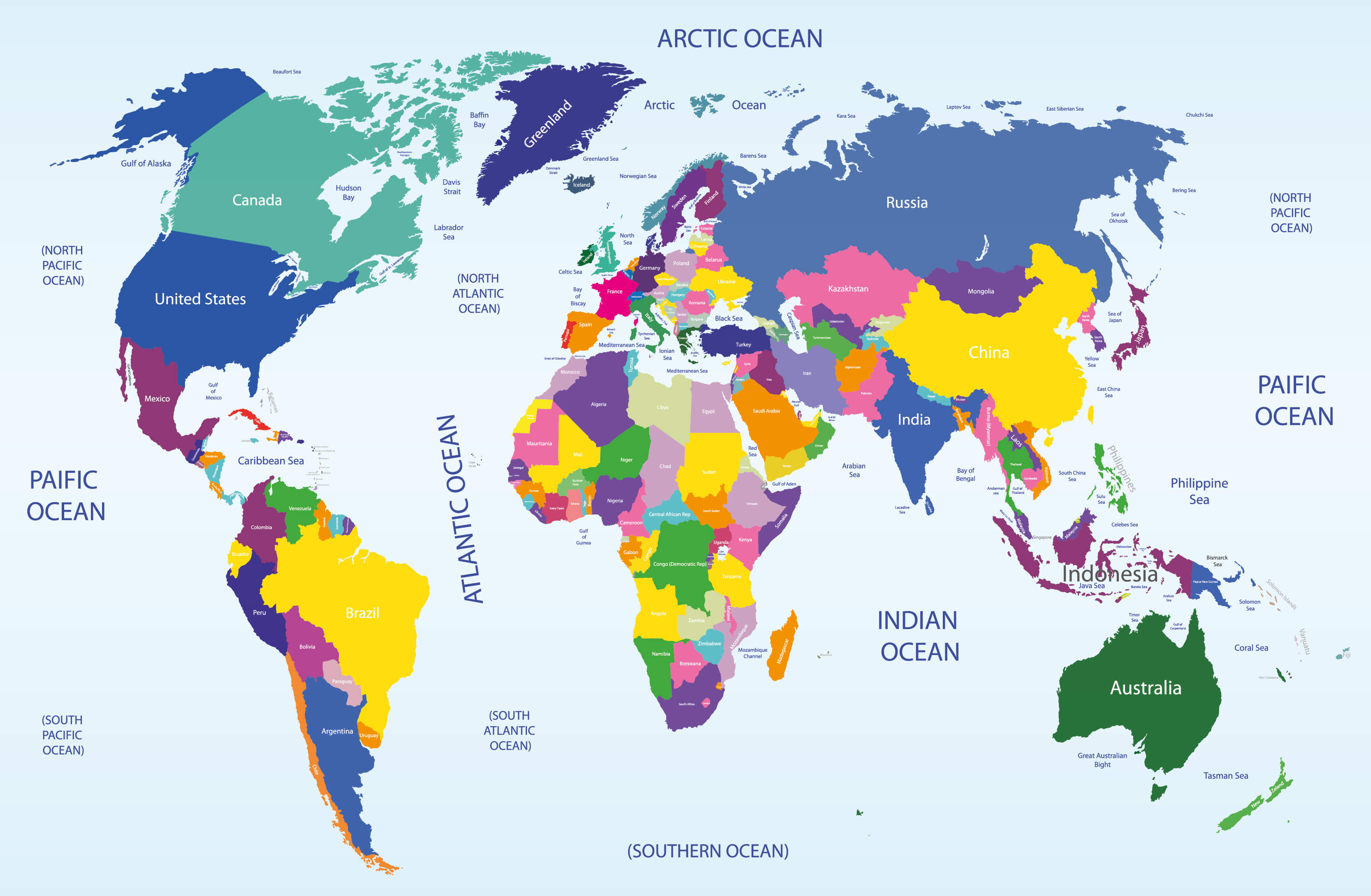 Political map of the World by country and oceans