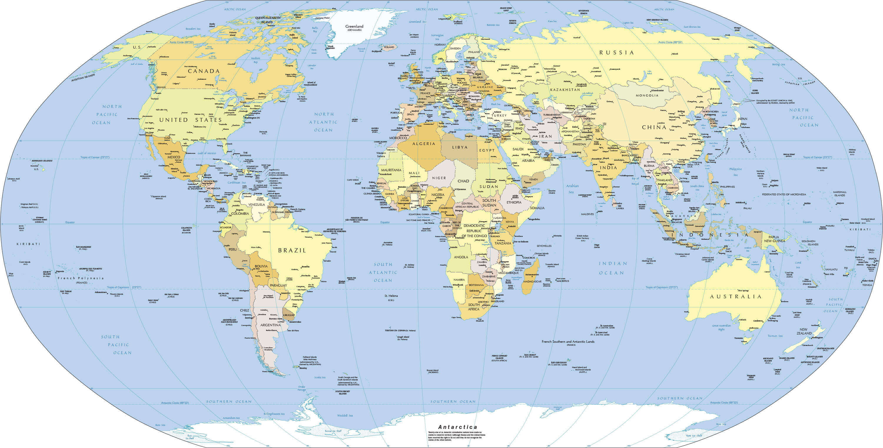 Political map of the World with countries and major cities