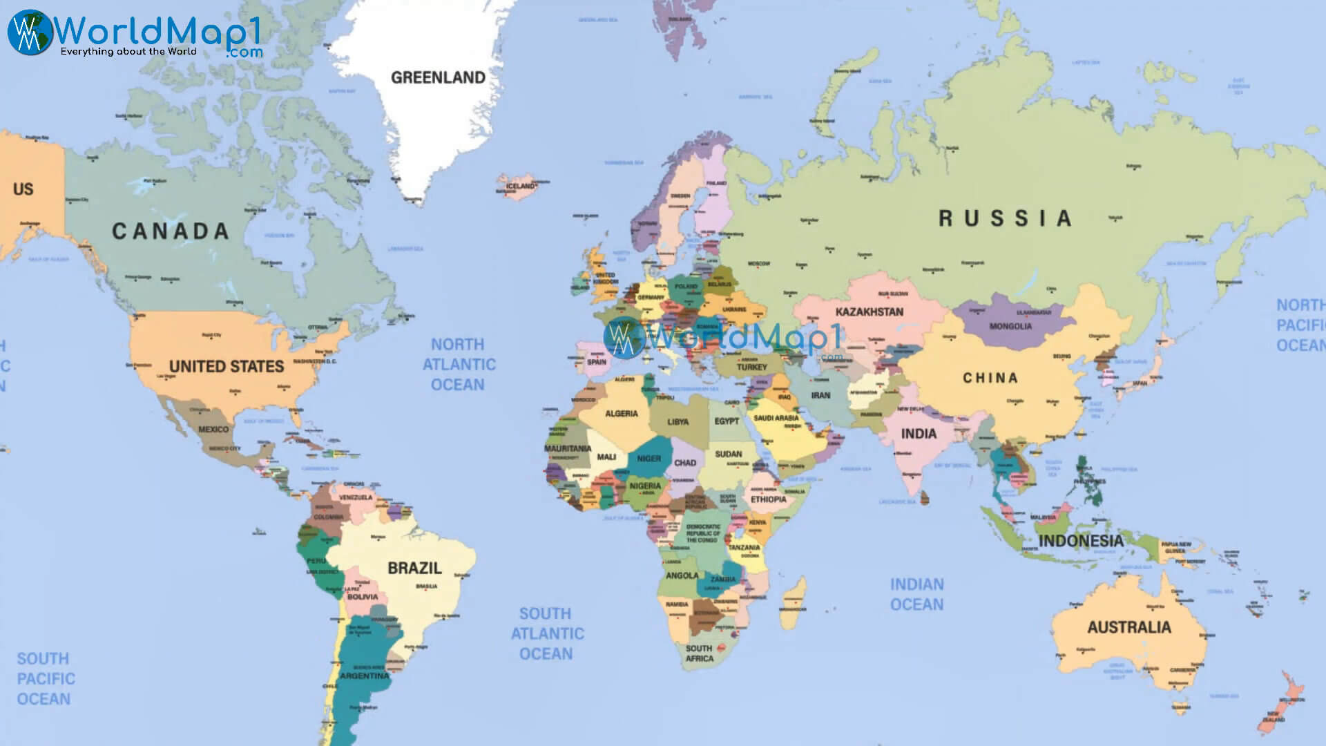 World countries international boundaries map