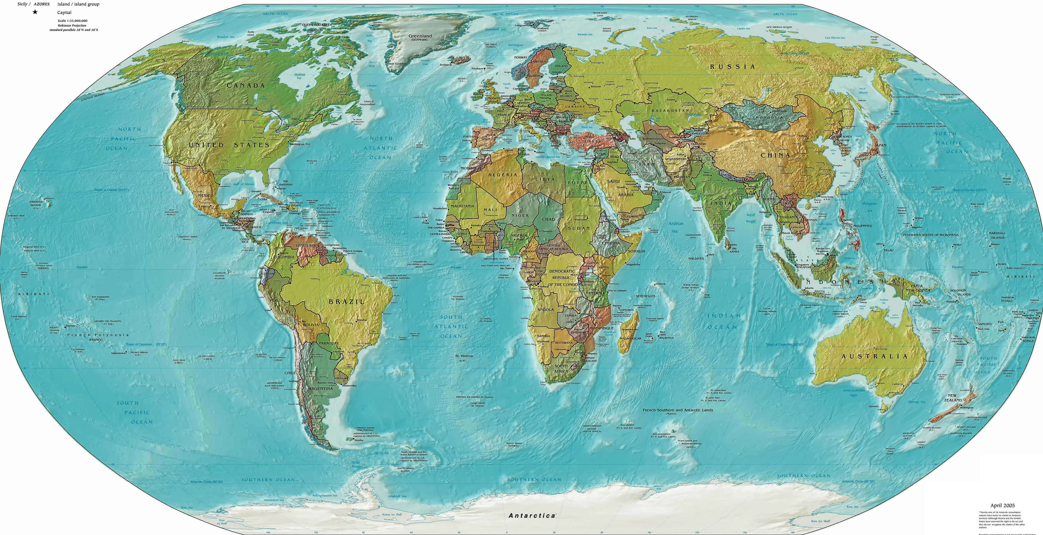 World political map capital cities