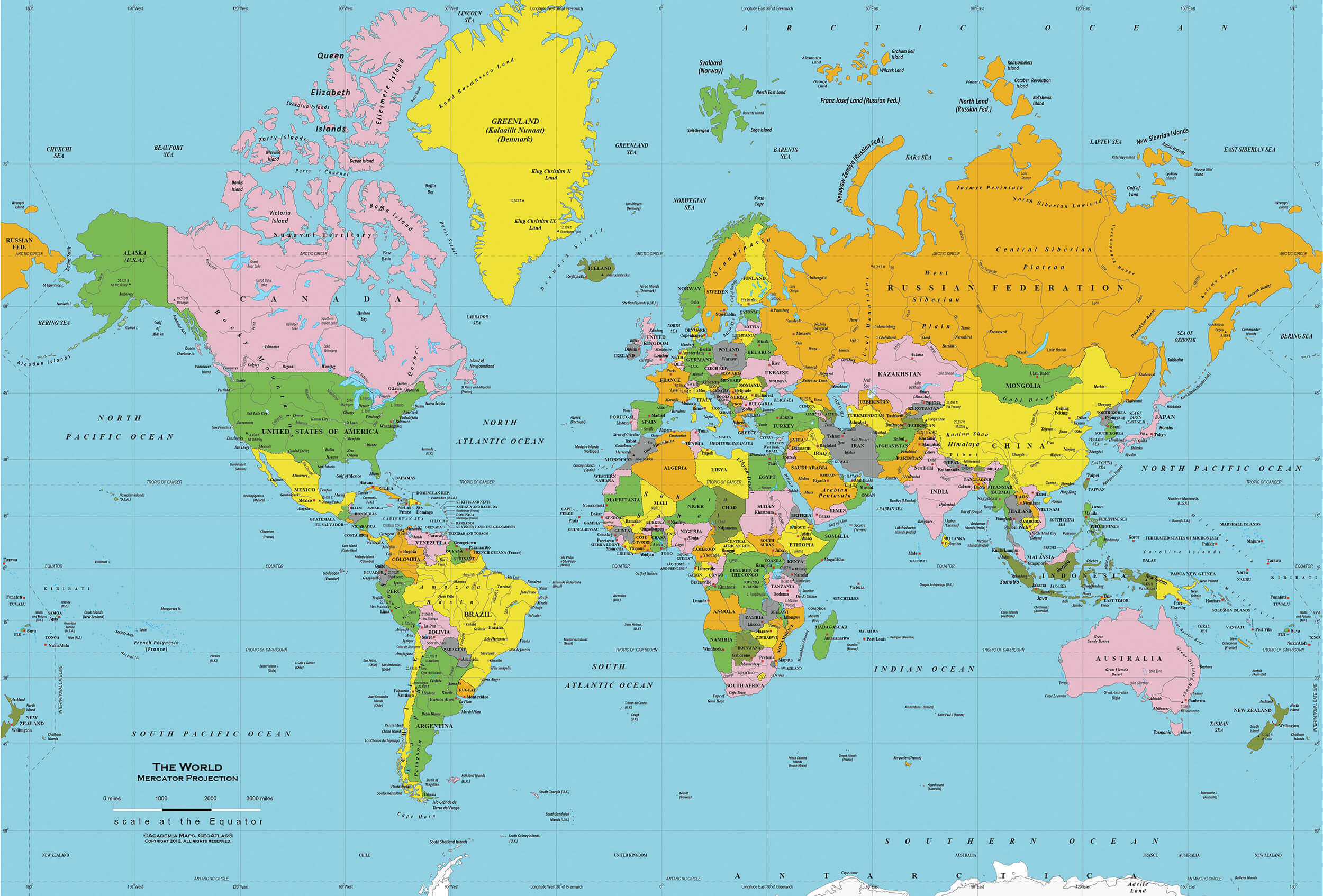 World political map countries cities