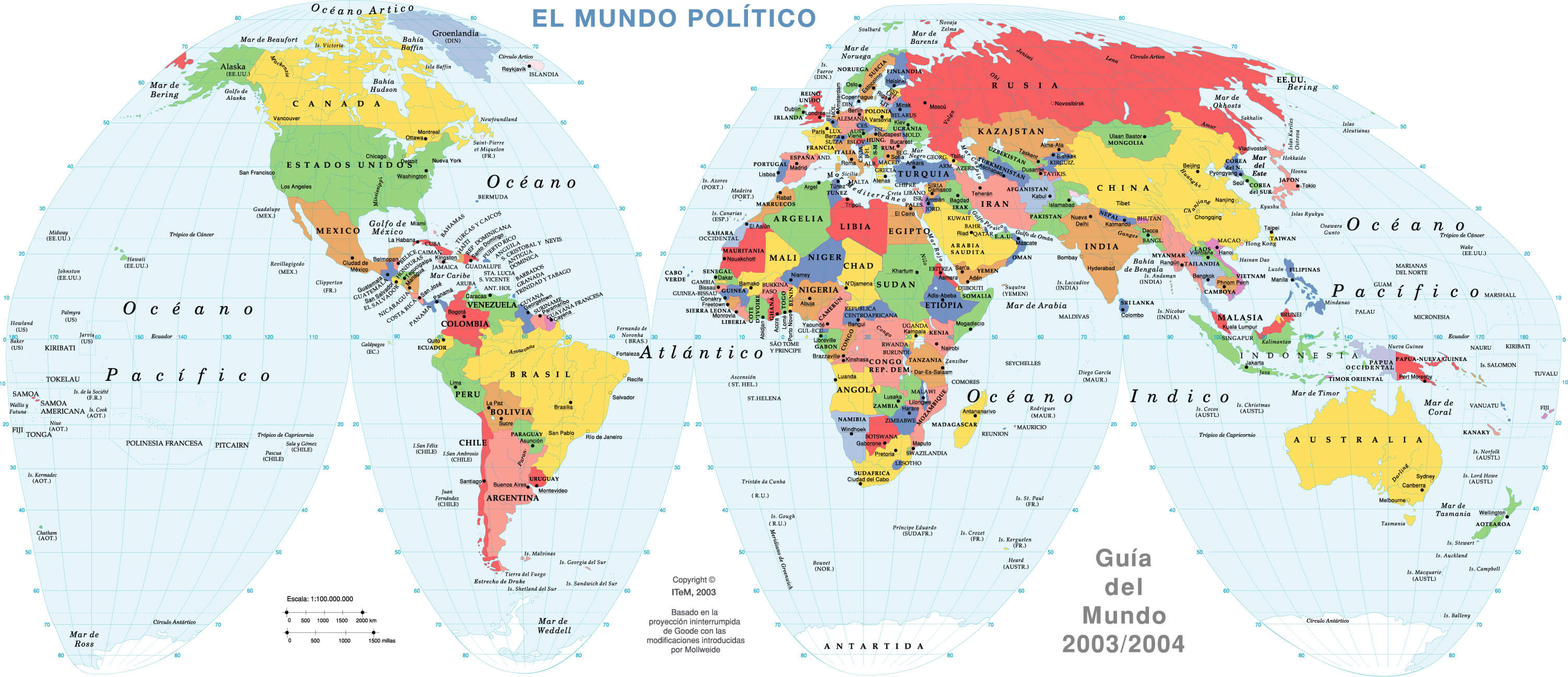 World political map in Spanish