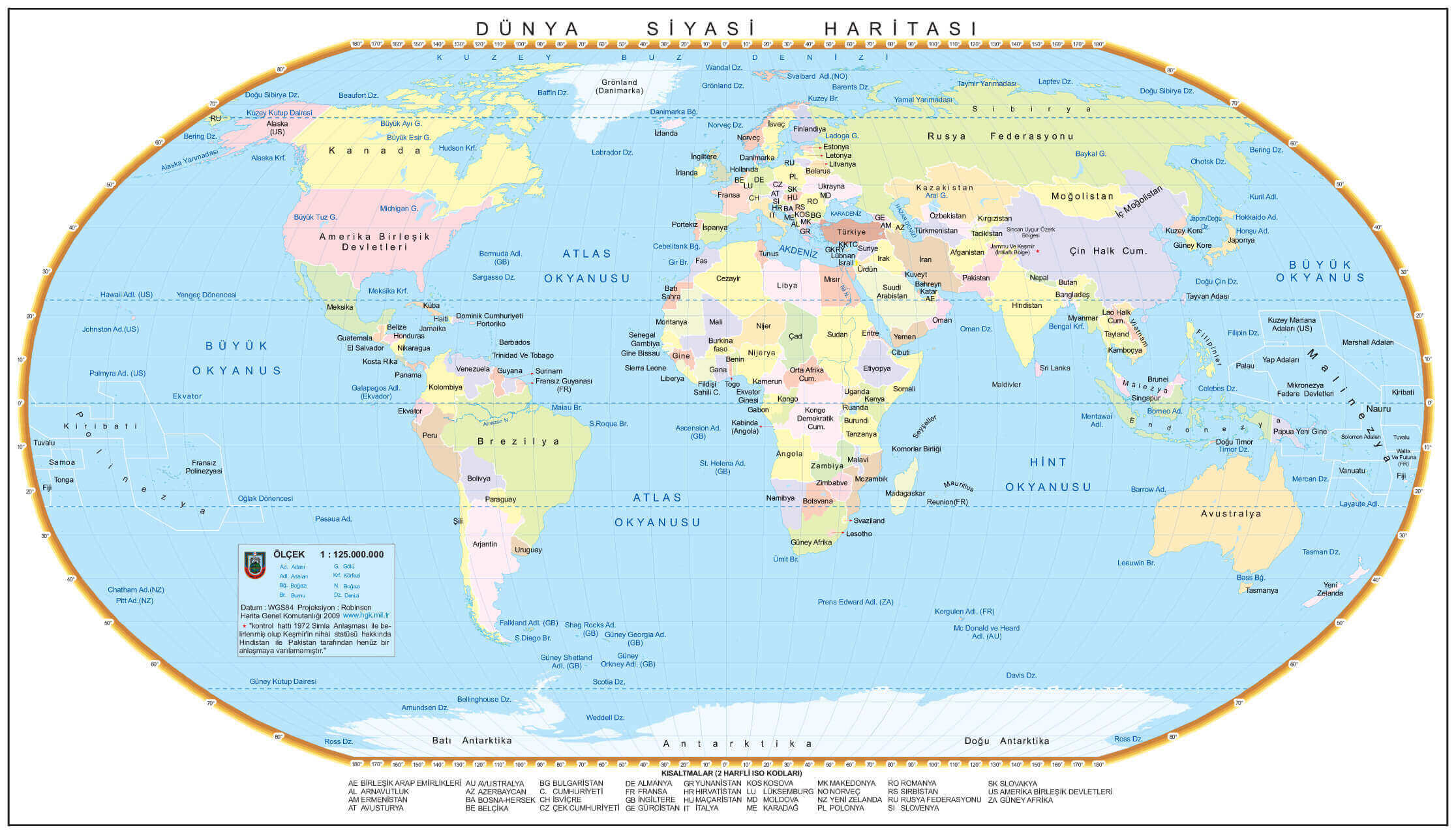 World political map in Turkish