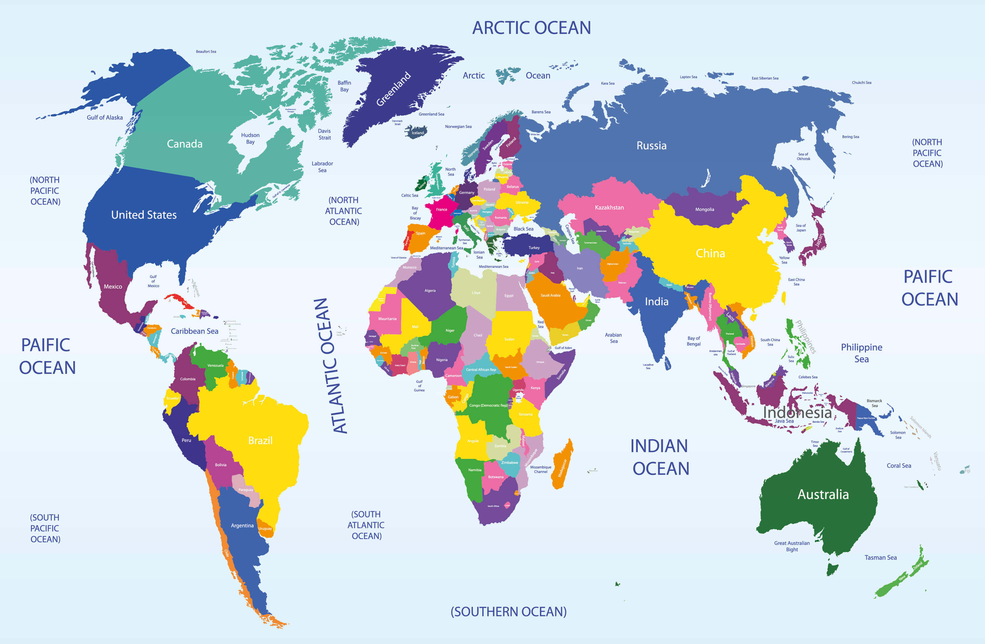 Political map of the World by country and oceans