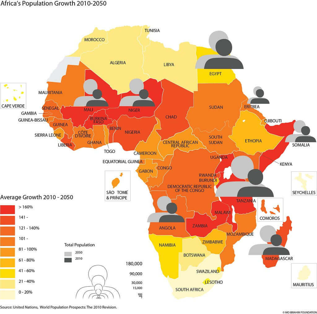 Africa Population growth map 2010 2050