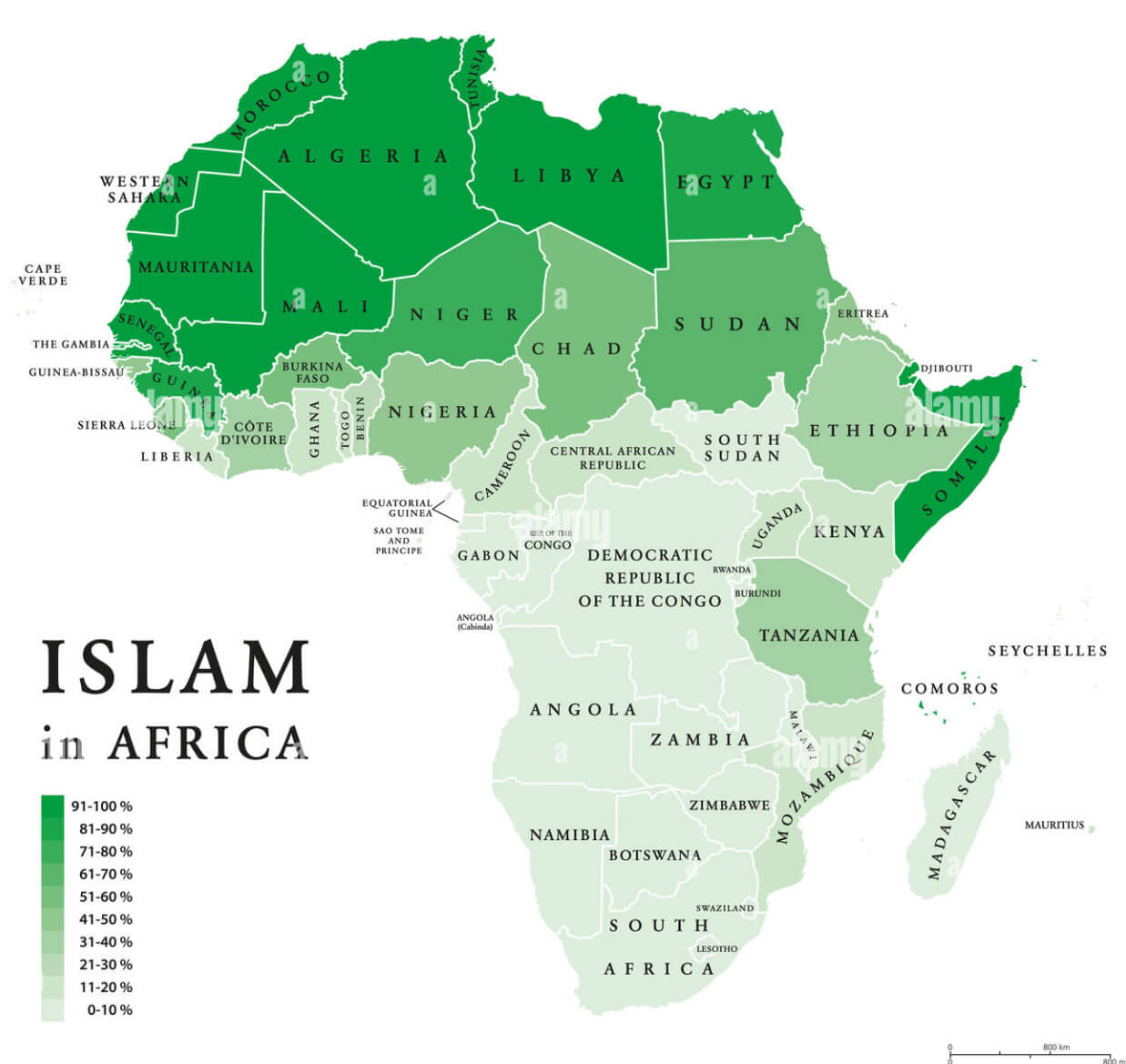 Islam in Africa Map by Population Percentage