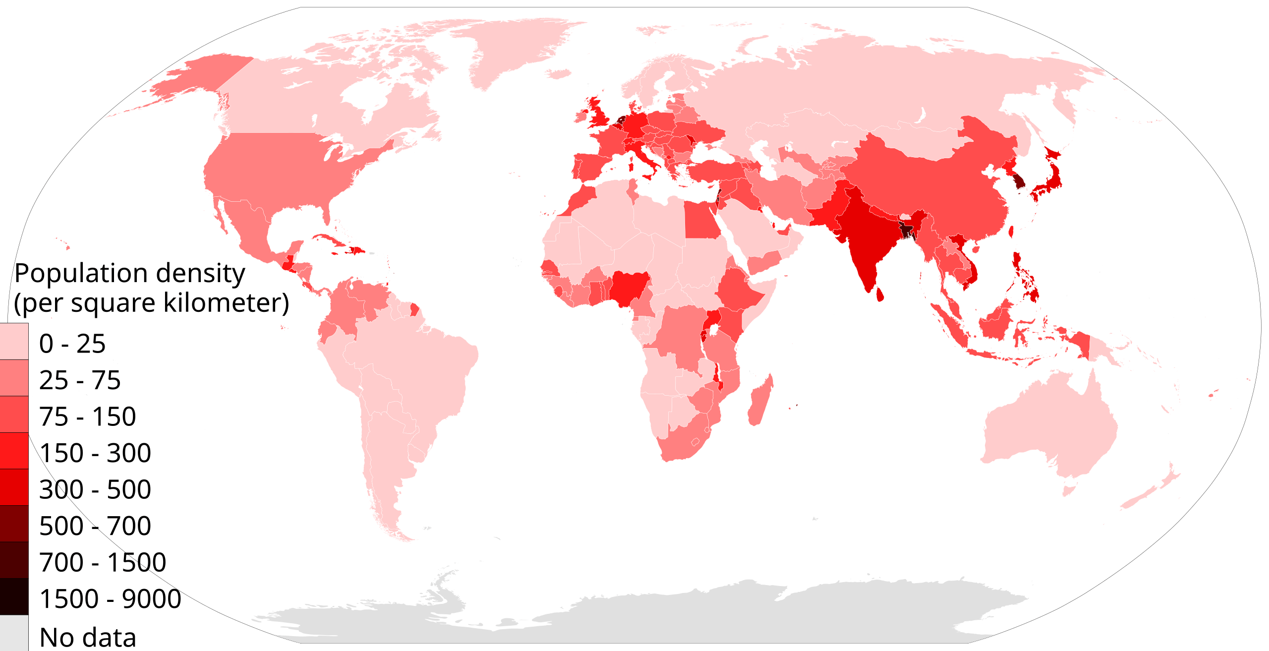 Population density countries 2018 World map