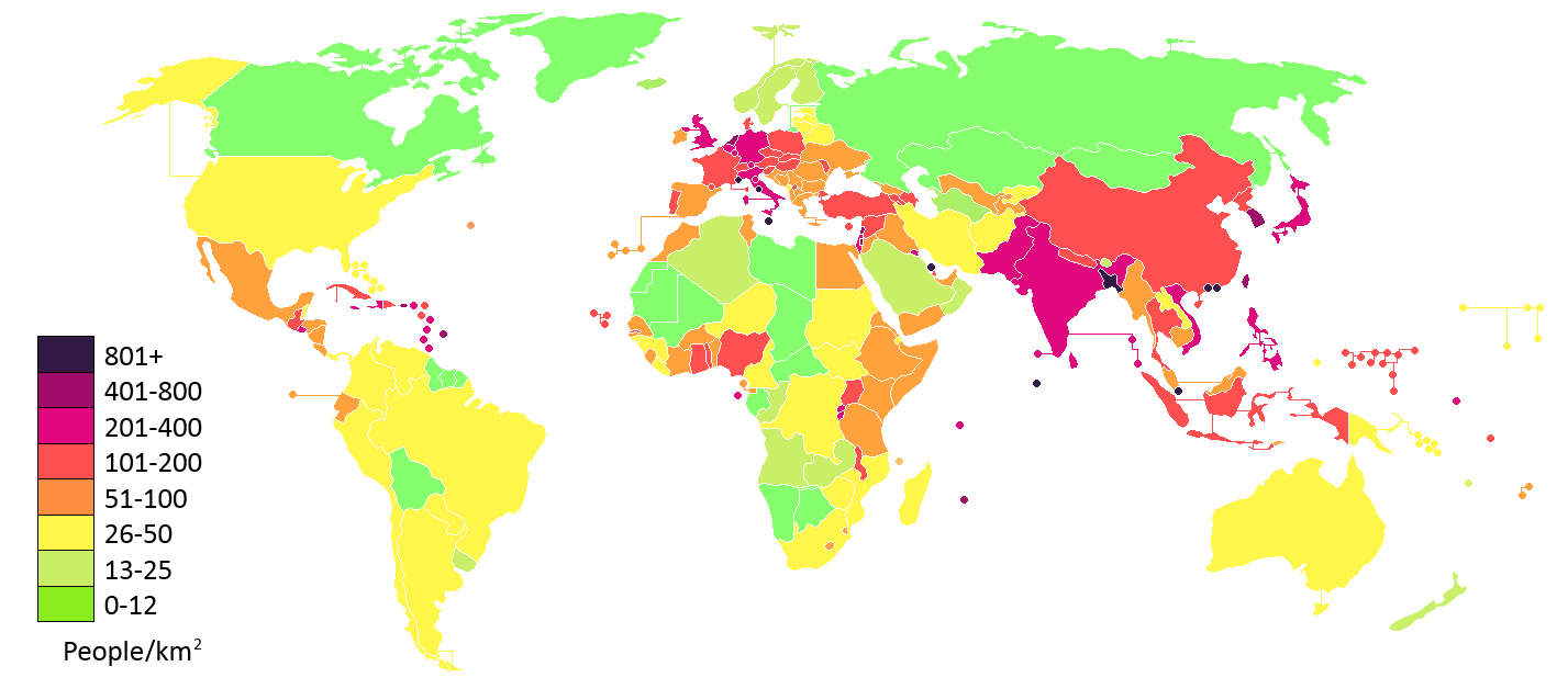 Population density map of the World