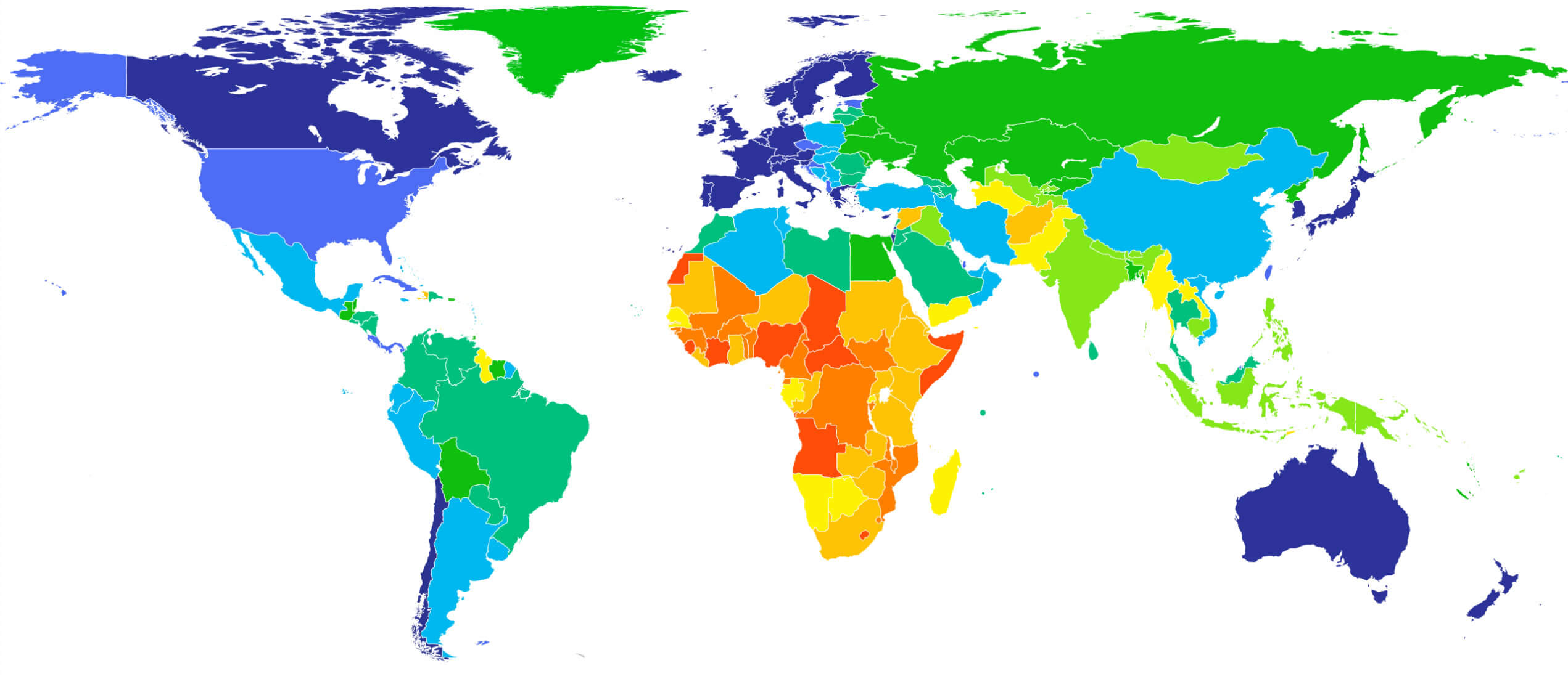 World life expectancy by country in years