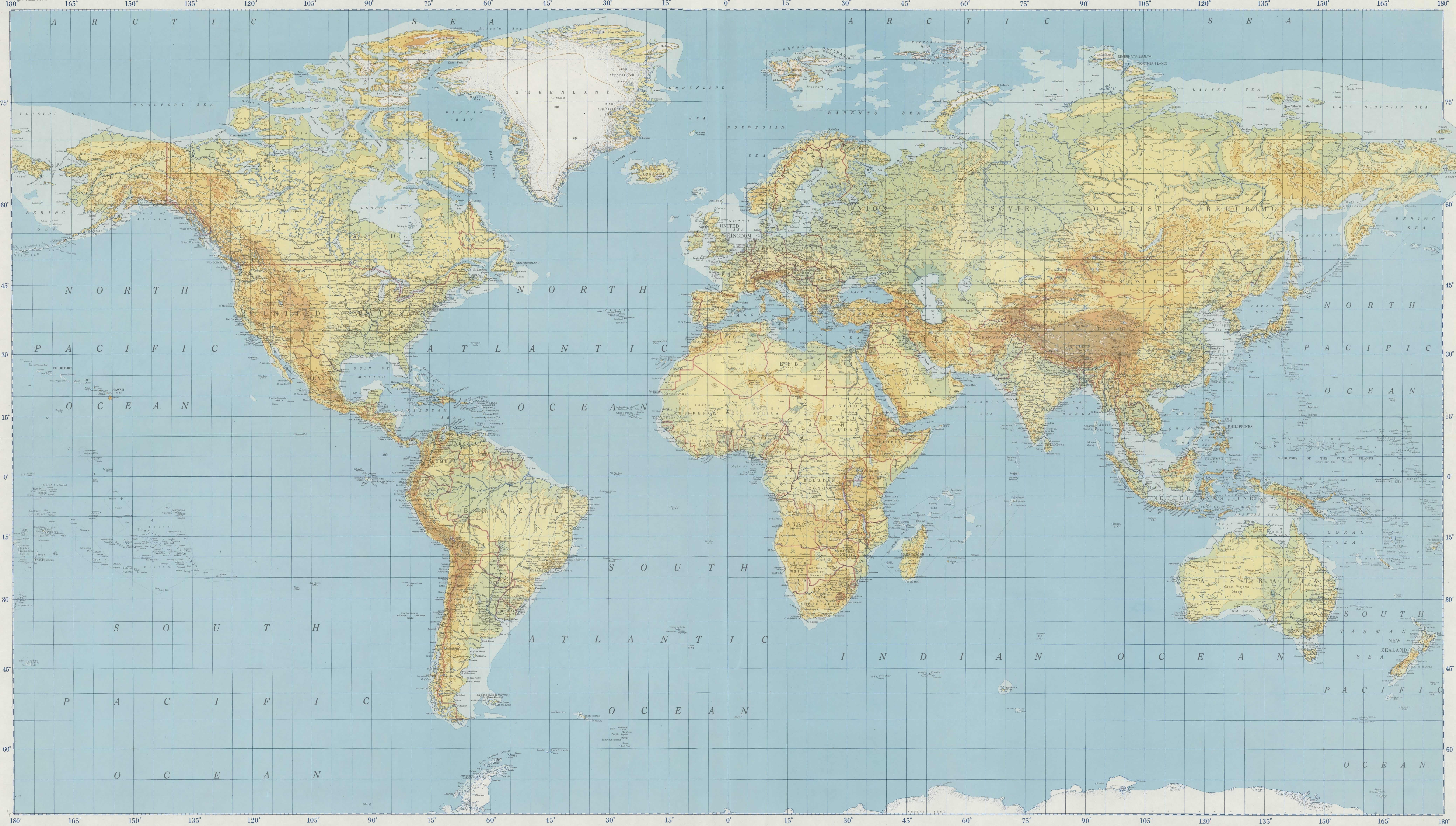World Printable Map 27 Physical High Resolution Printable World Map