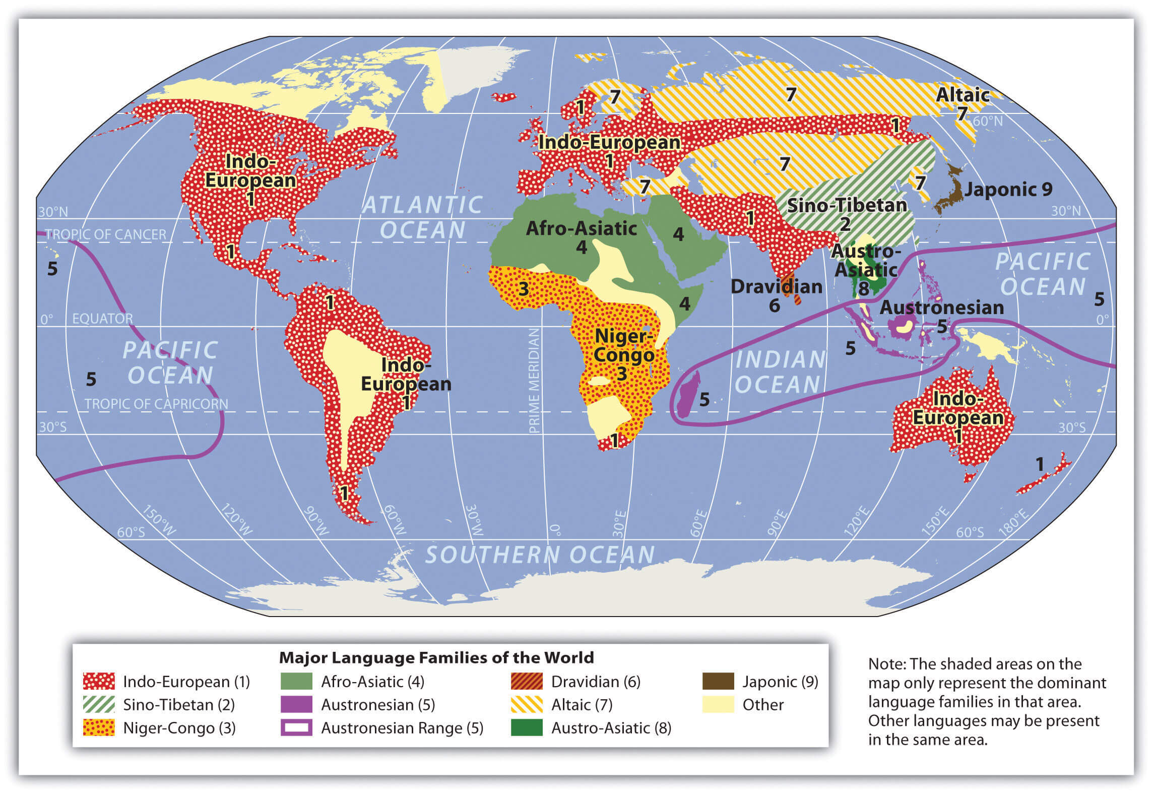 Major languages map families of the World