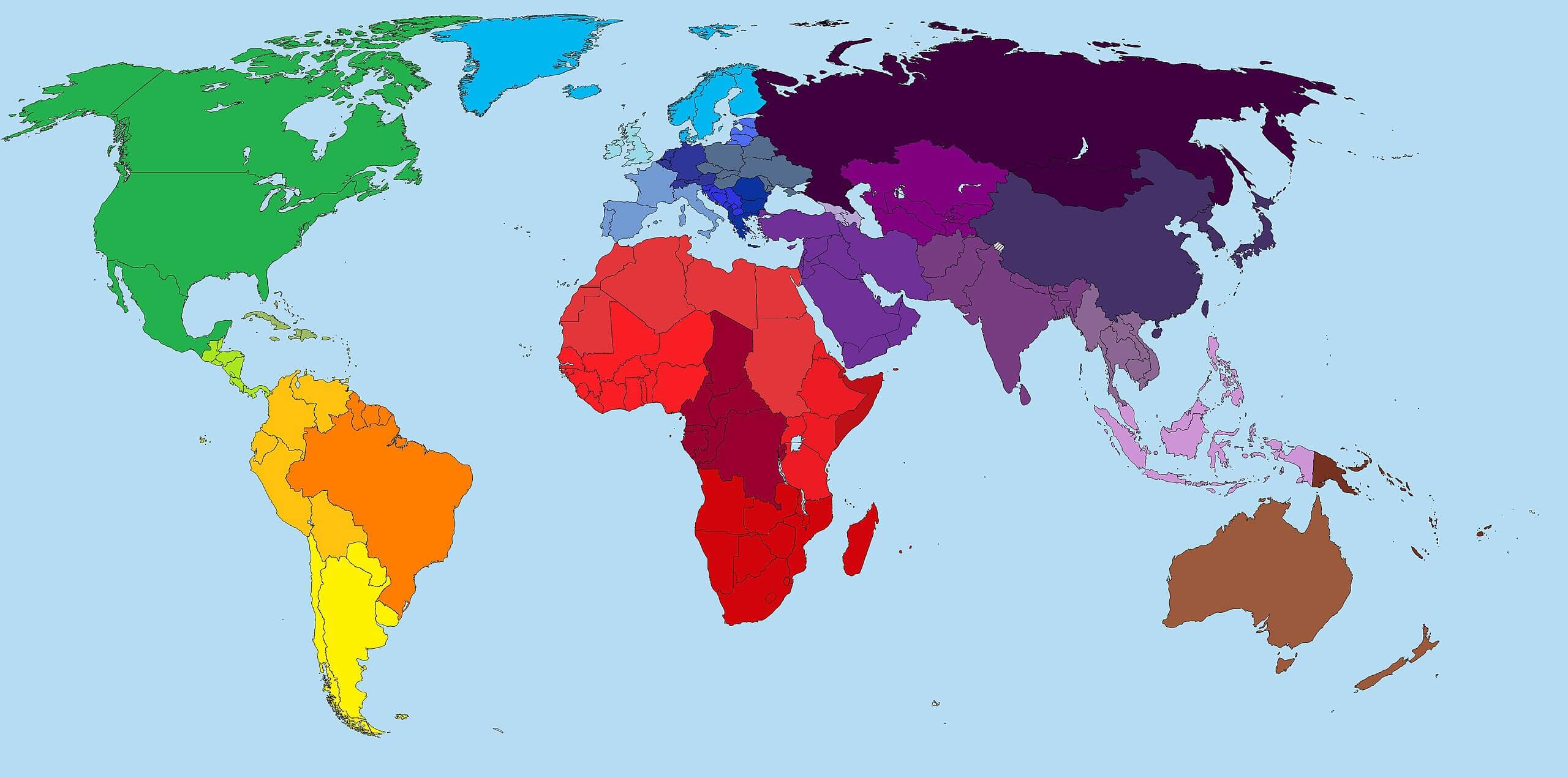 World countries and regions map