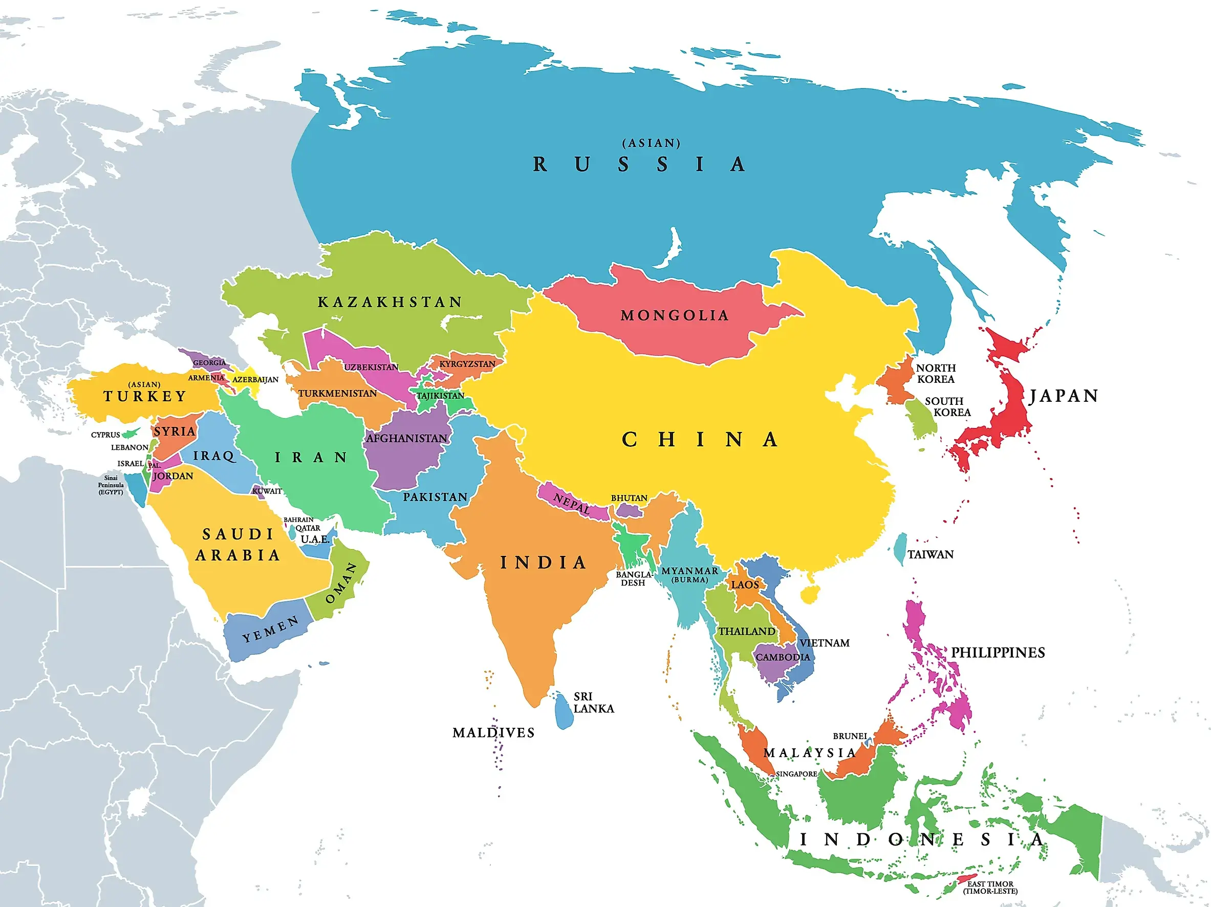 World middle east and Asia map